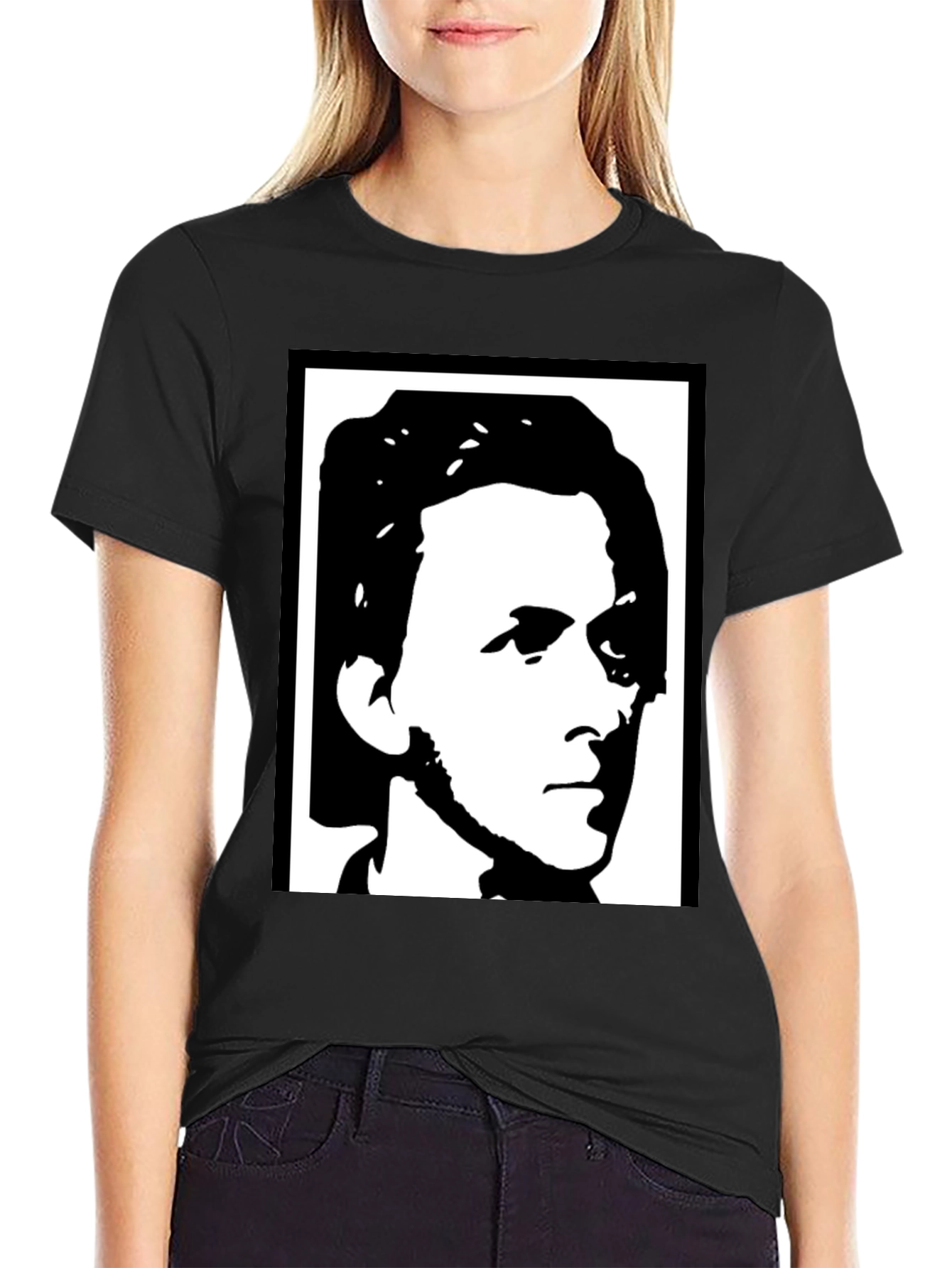 Black T-Shirt with Abstract Face Design