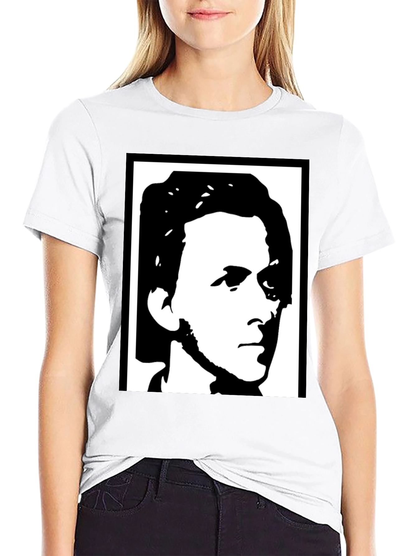 Black T-Shirt with Abstract Face Design