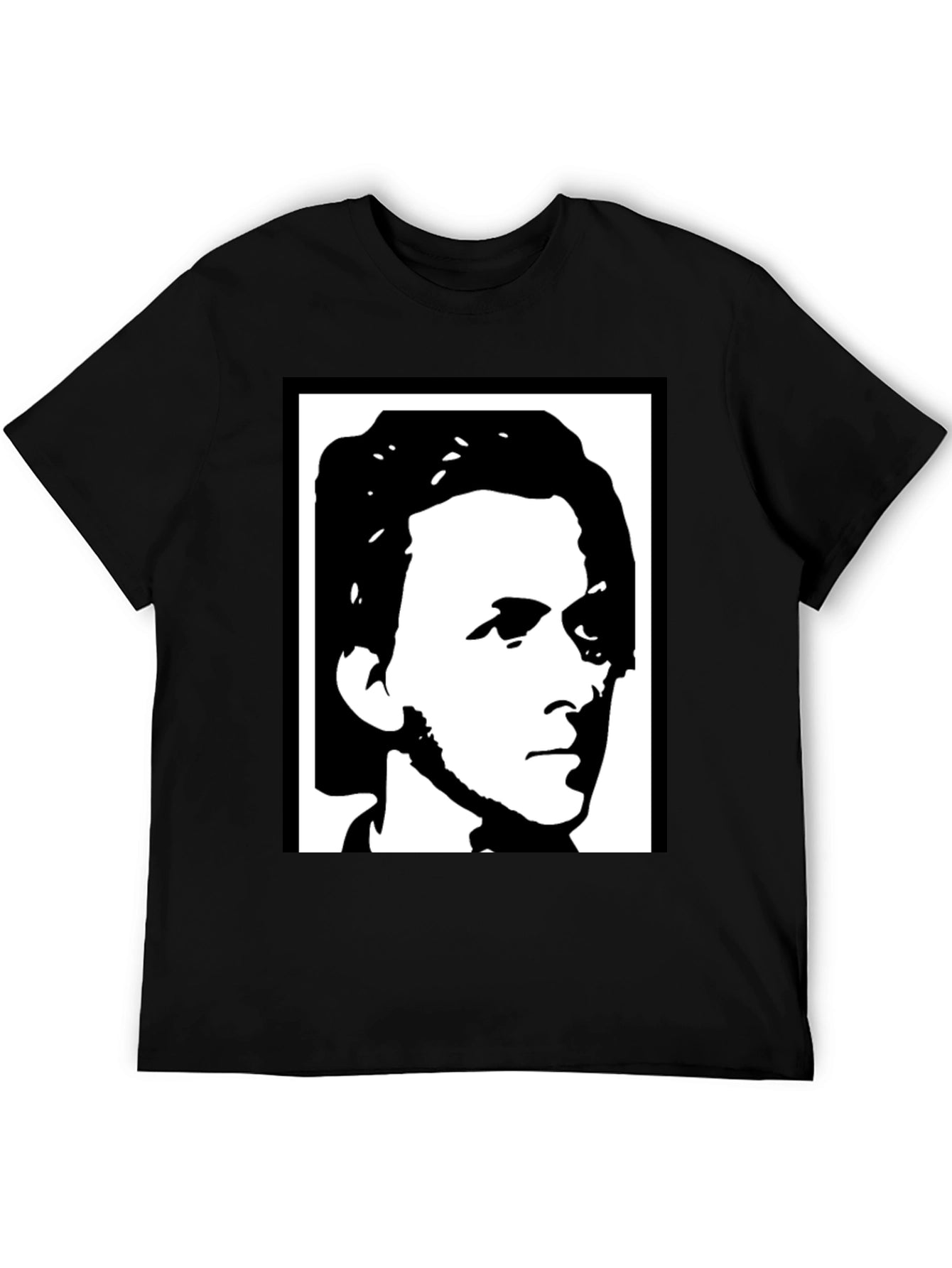 Black T-Shirt with Abstract Face Design