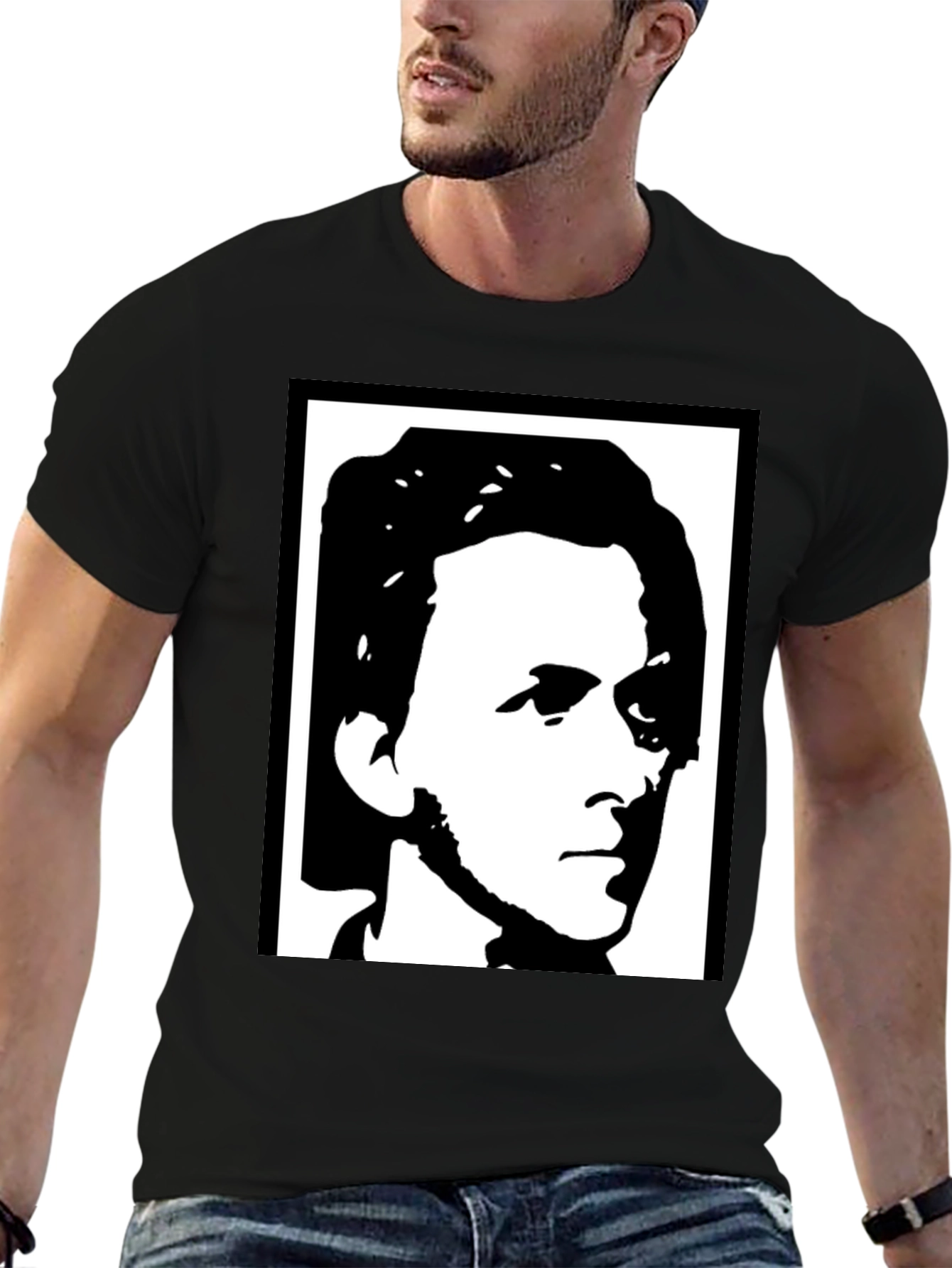 Black T-Shirt with Abstract Face Design