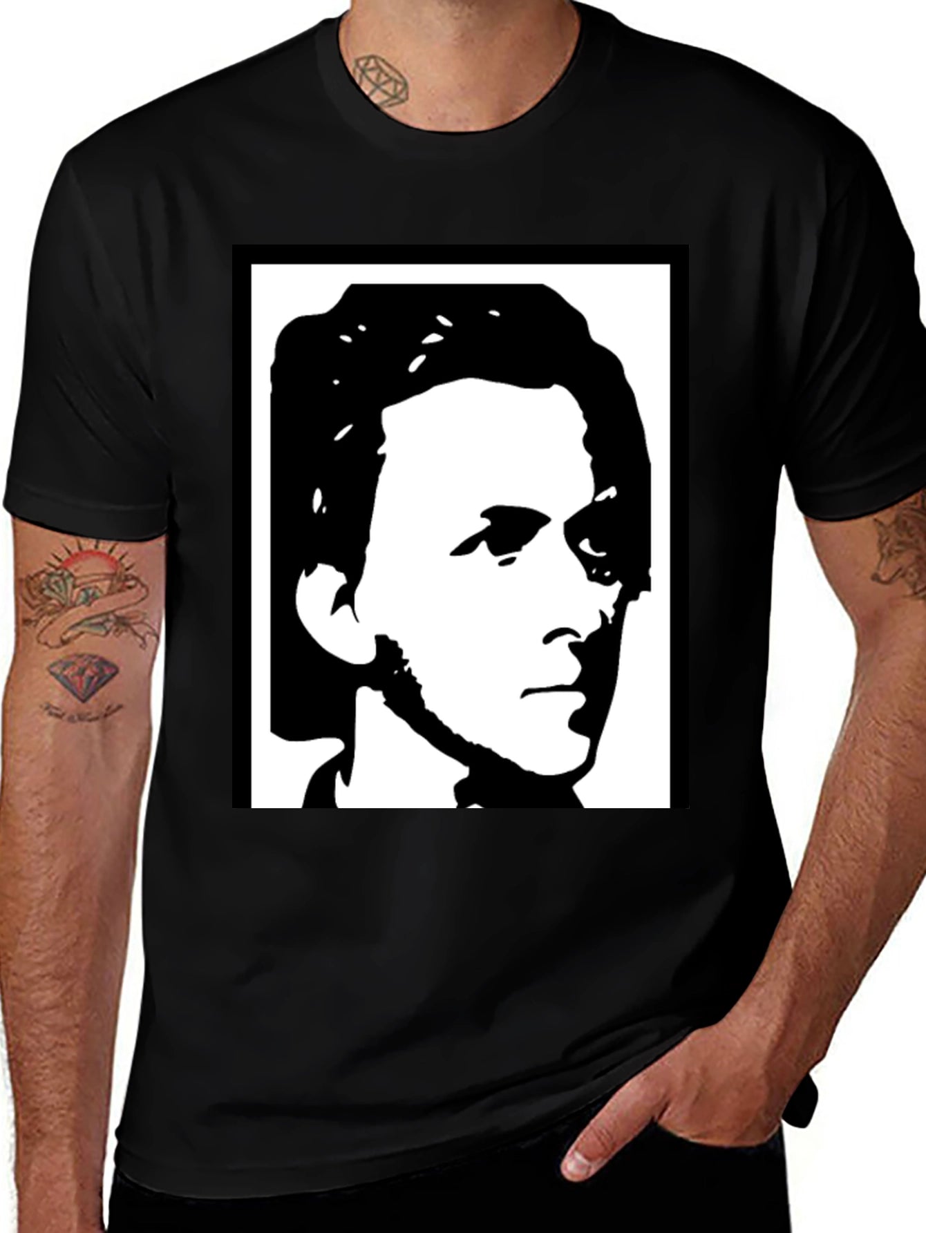 Black T-Shirt with Abstract Face Design