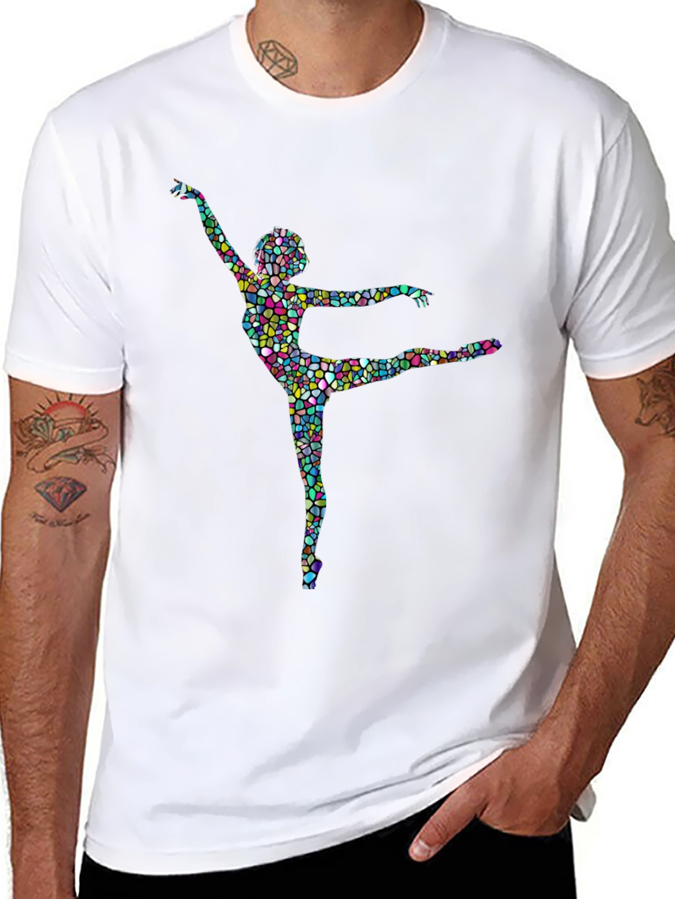 Mosaic Dancer Graphic Tee - Artistic Black T-Shirt