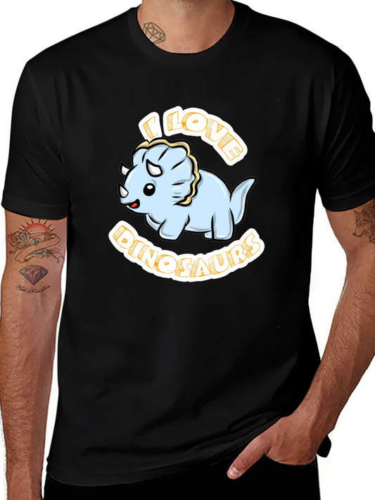 I Love Dinosaurs Triceratops Black T-Shirt