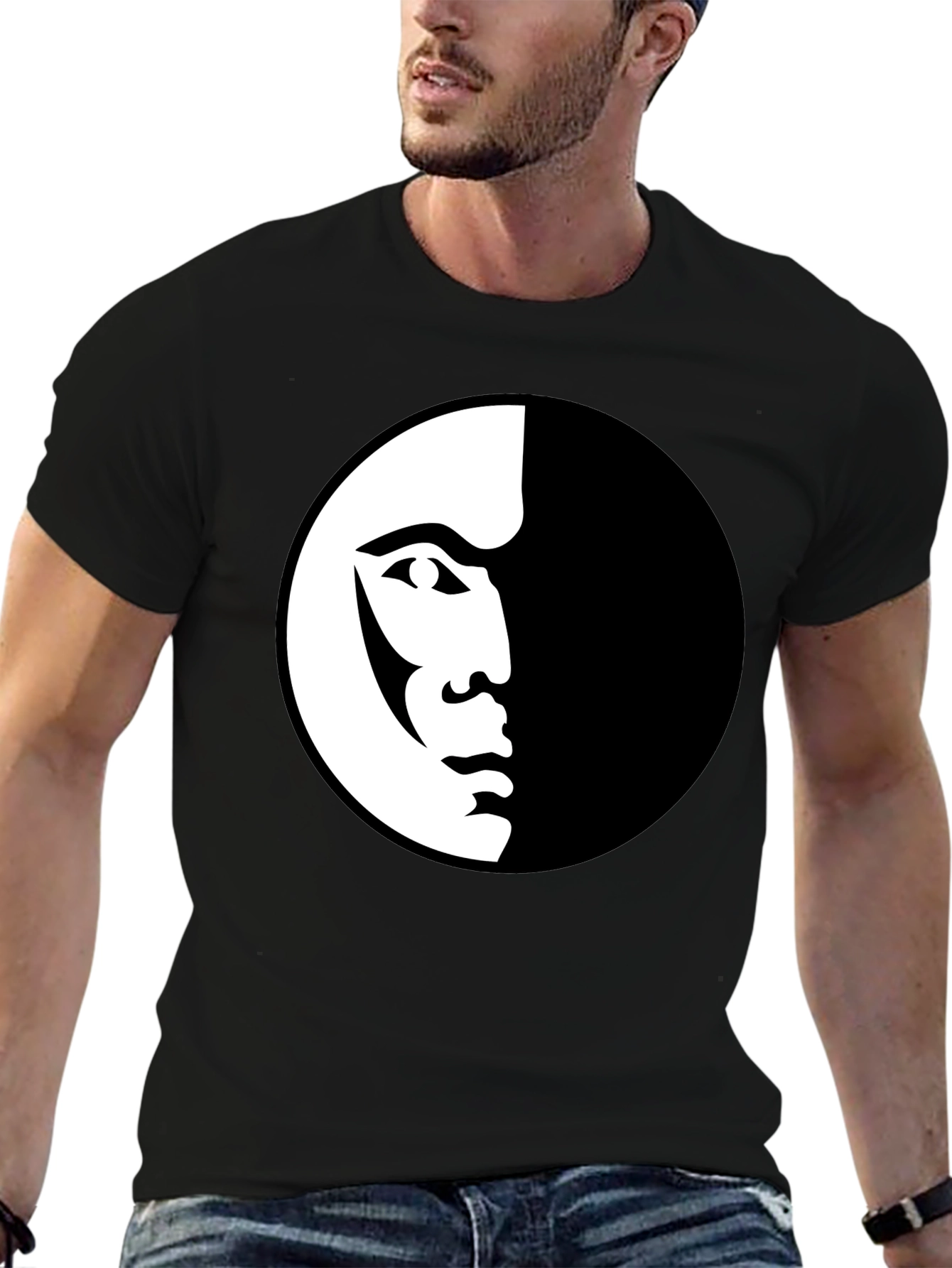 Modern Half Face Graphic Black T-Shirt