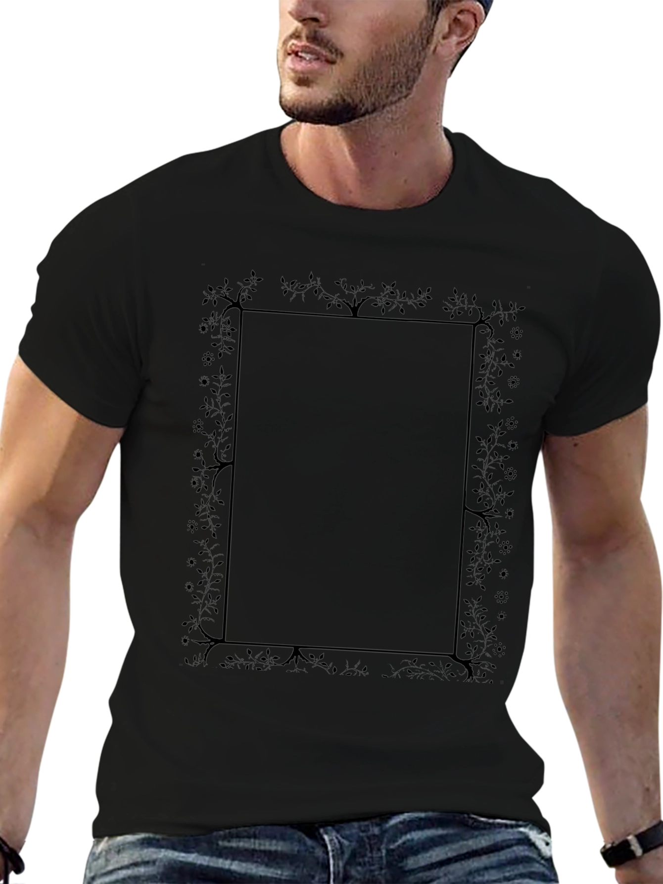 Floral Frame Graphic Black Tee