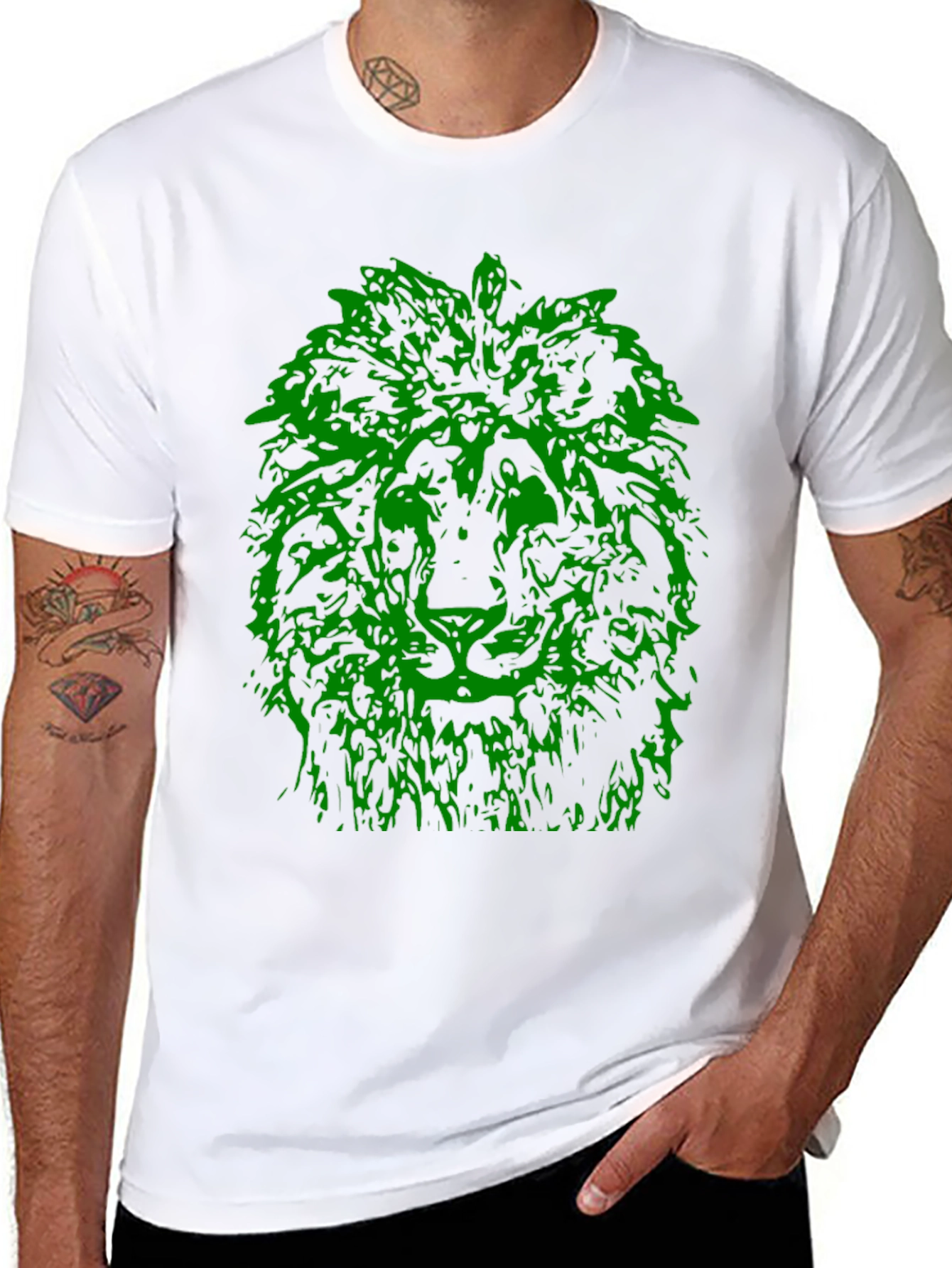 Green Lion Graphic Print Black T-Shirt