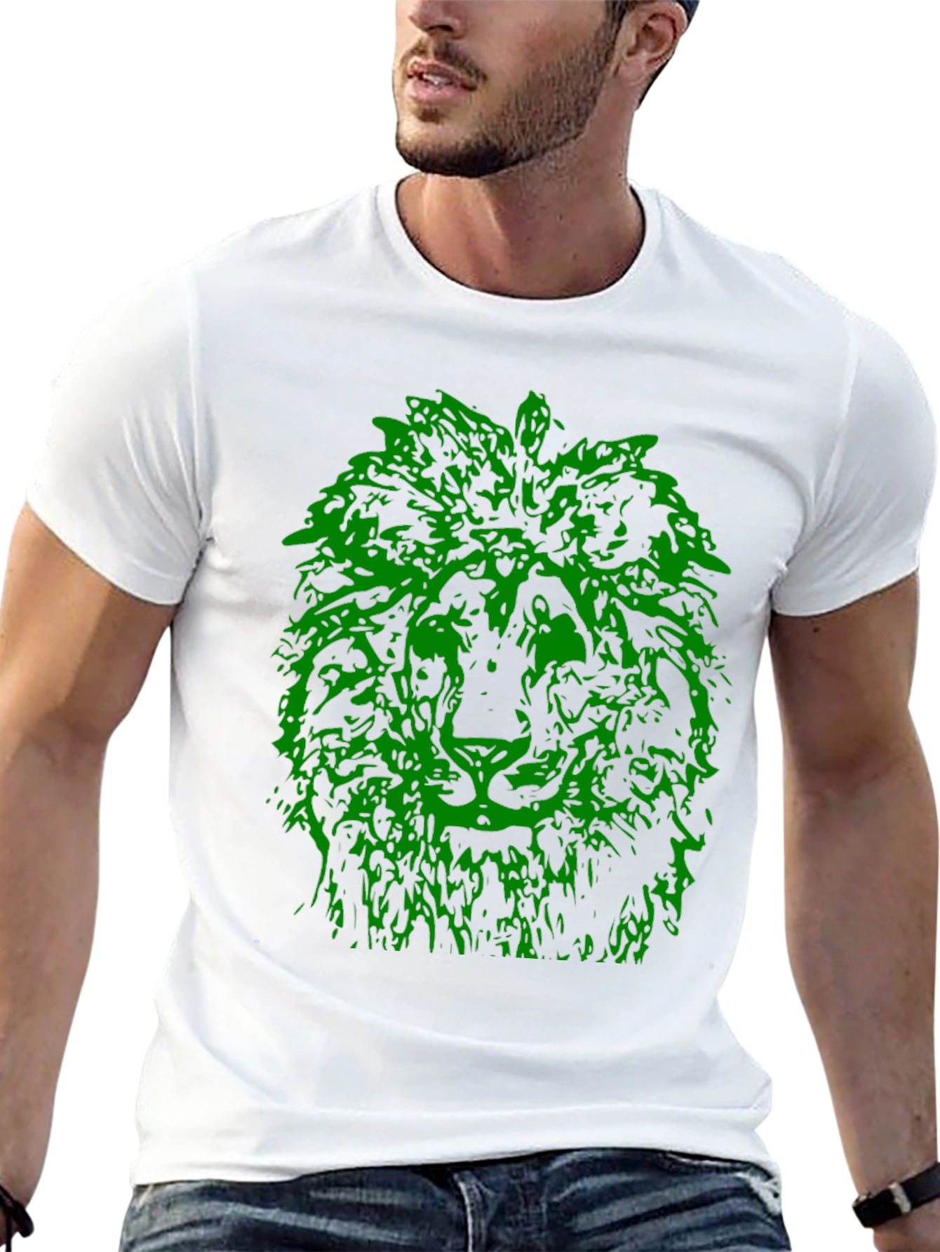 Green Lion Graphic Print Black T-Shirt