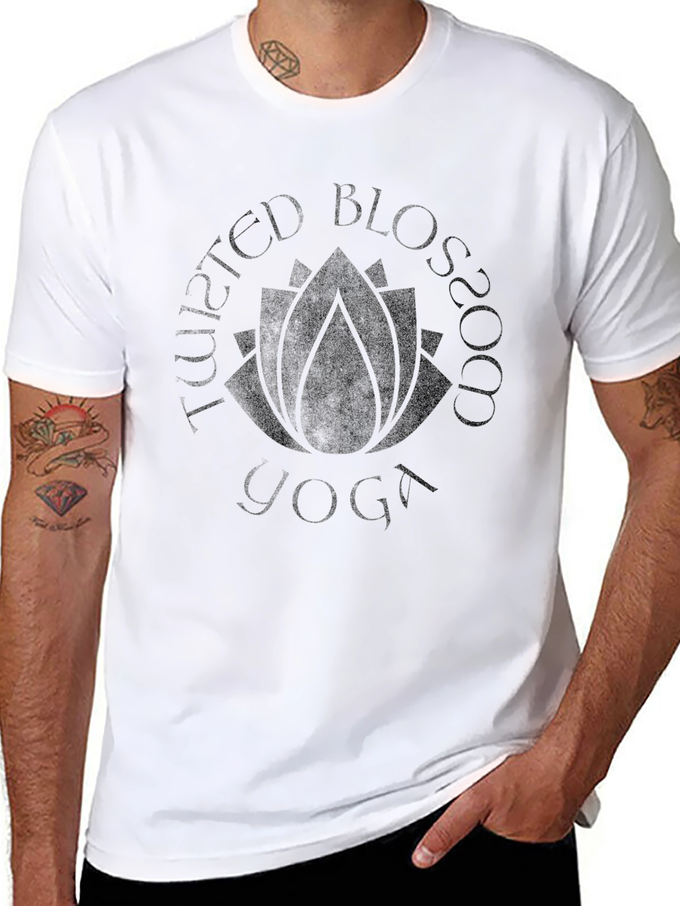 Twisted Blossom Yoga Black Graphic T-Shirt