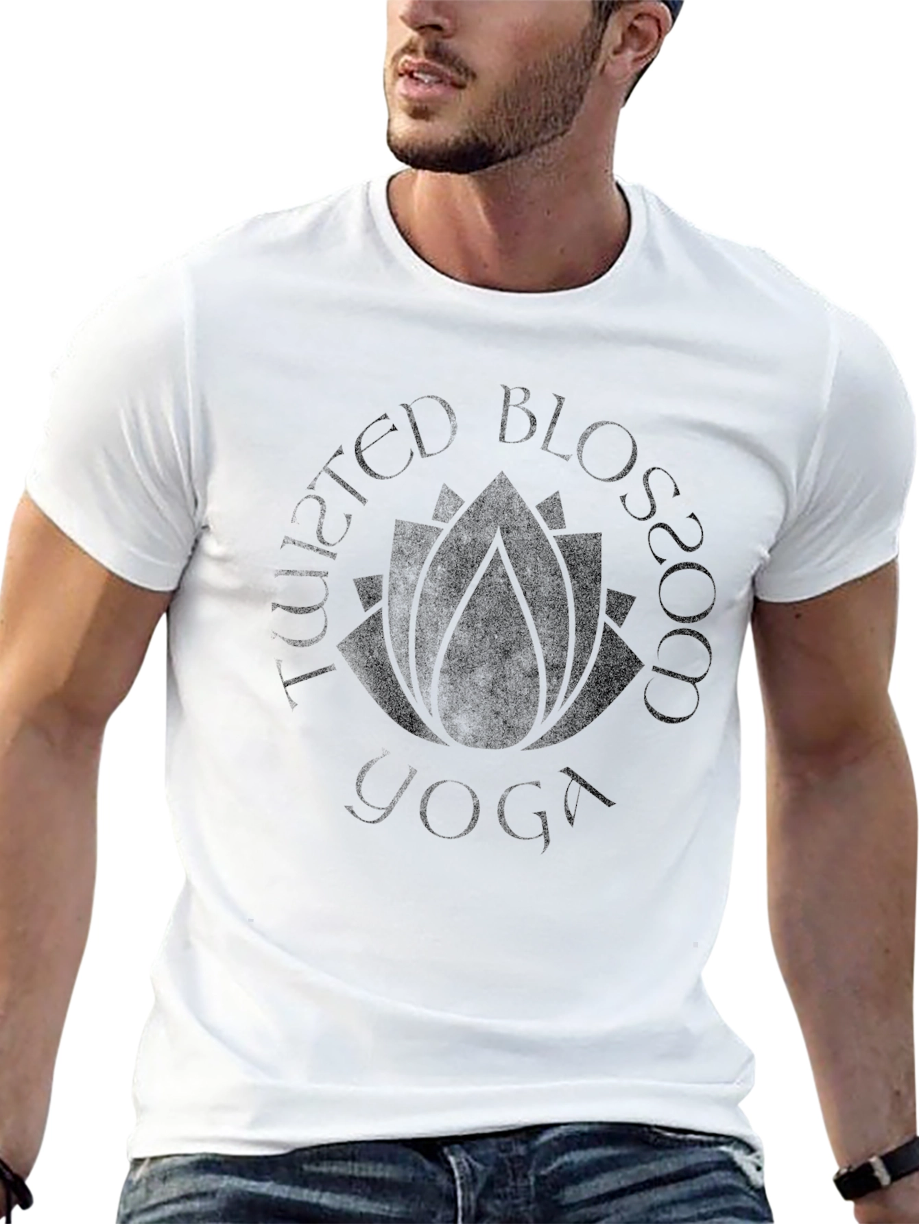 Twisted Blossom Yoga Black Graphic T-Shirt