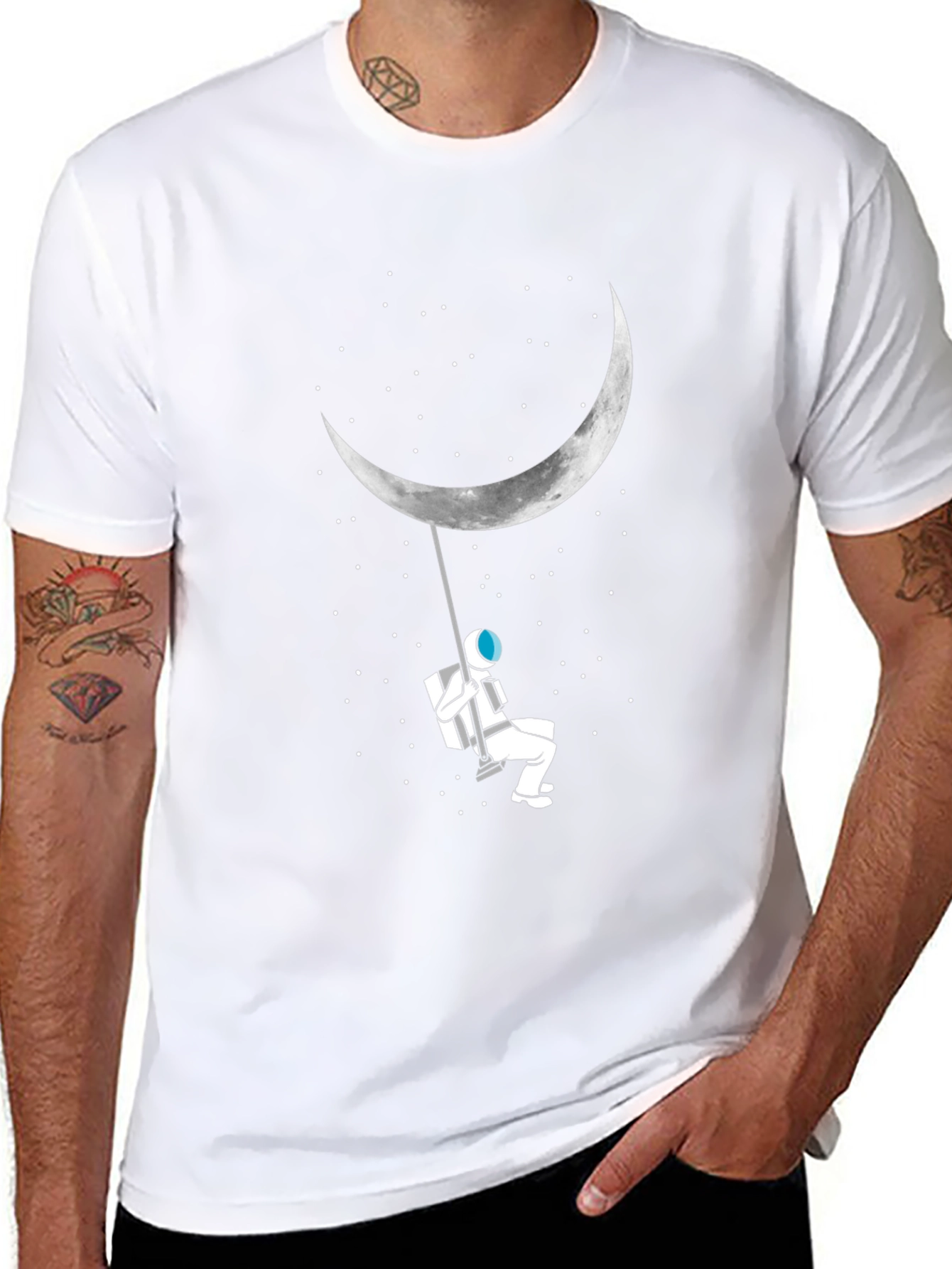 Moon Swing Astronaut Graphic Tee - Black Cotton T-Shirt
