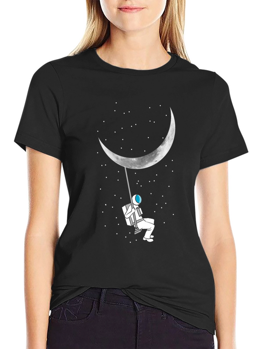 Moon Swing Astronaut Graphic Tee - Black Cotton T-Shirt