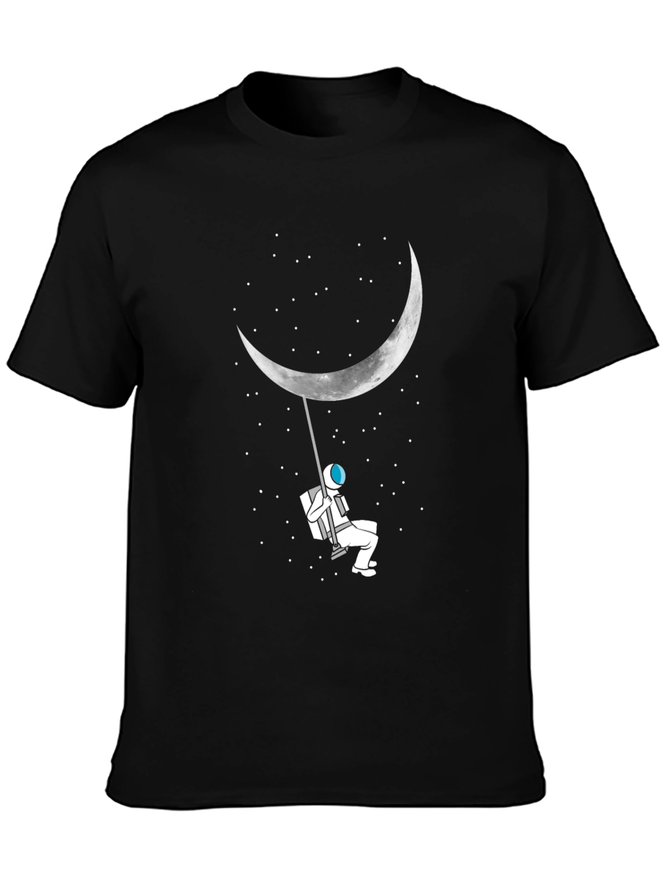 Moon Swing Astronaut Graphic Tee - Black Cotton T-Shirt