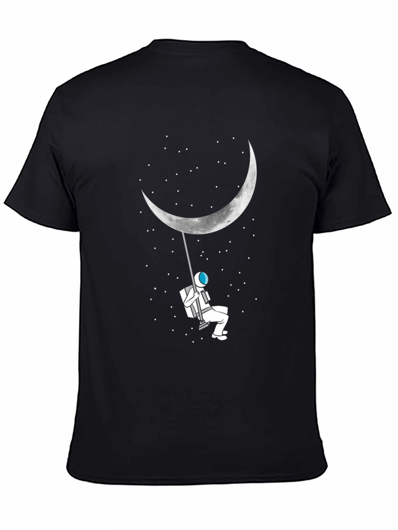 Moon Swing Astronaut Graphic Tee - Black Cotton T-Shirt