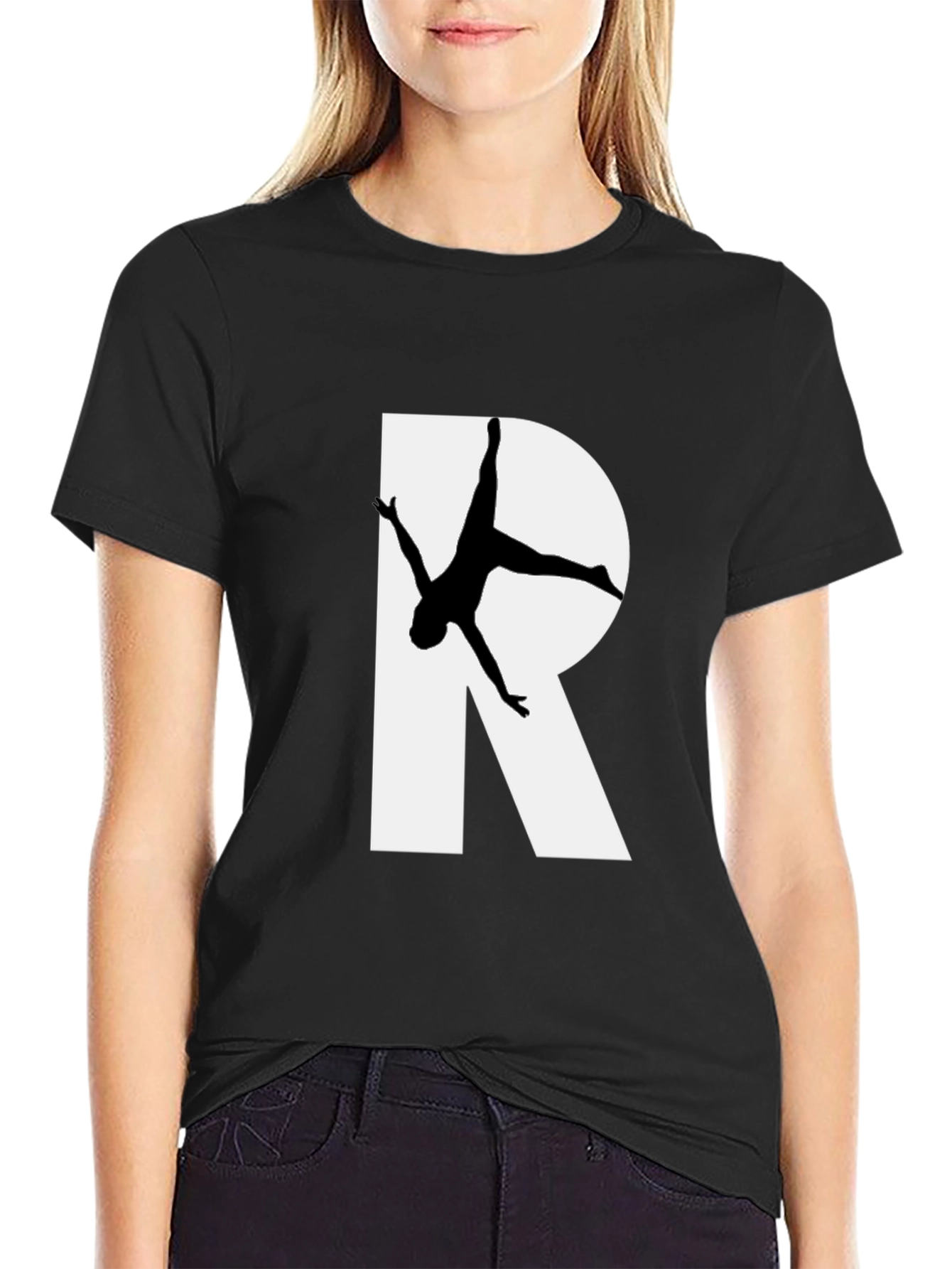 Black T-Shirt with R and Gymnastics Silhouette