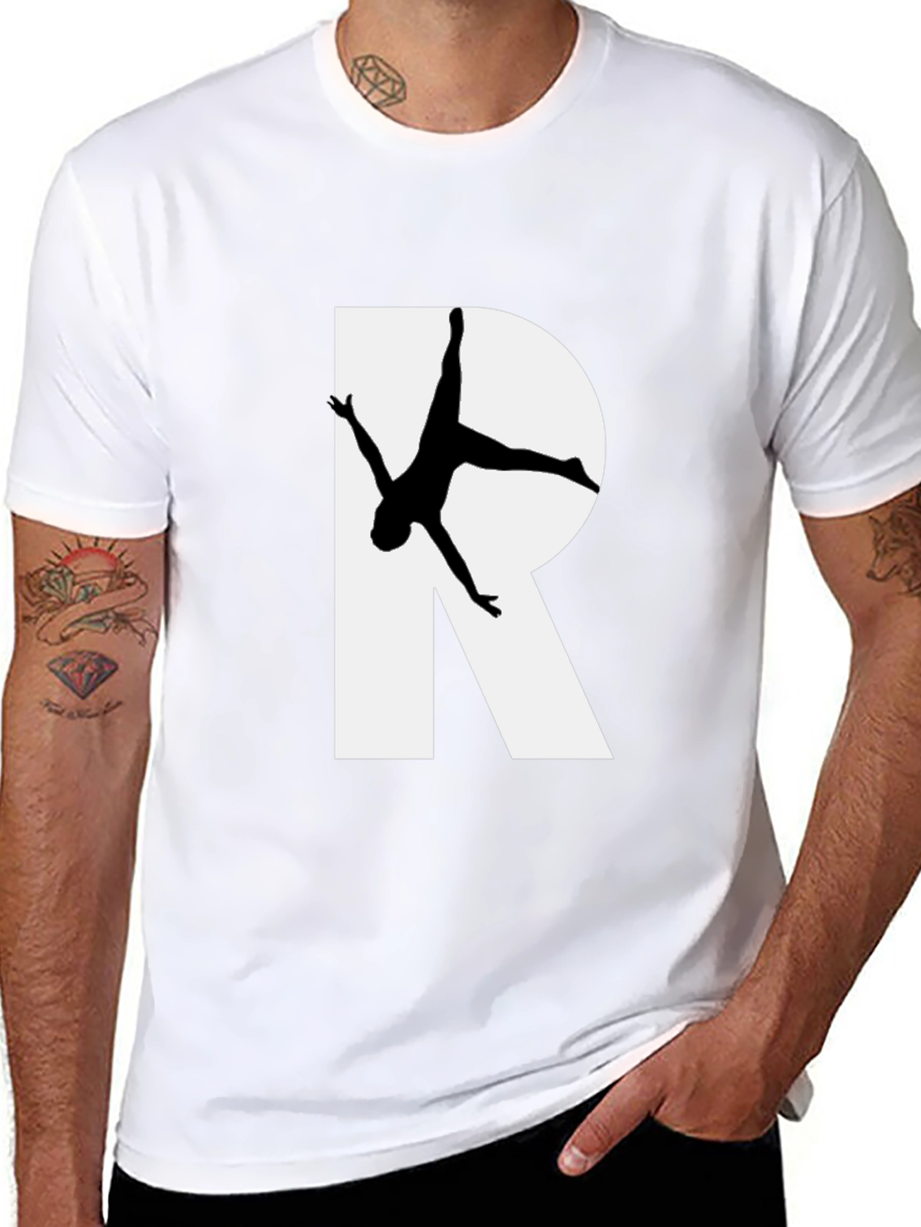 Black T-Shirt with R and Gymnastics Silhouette