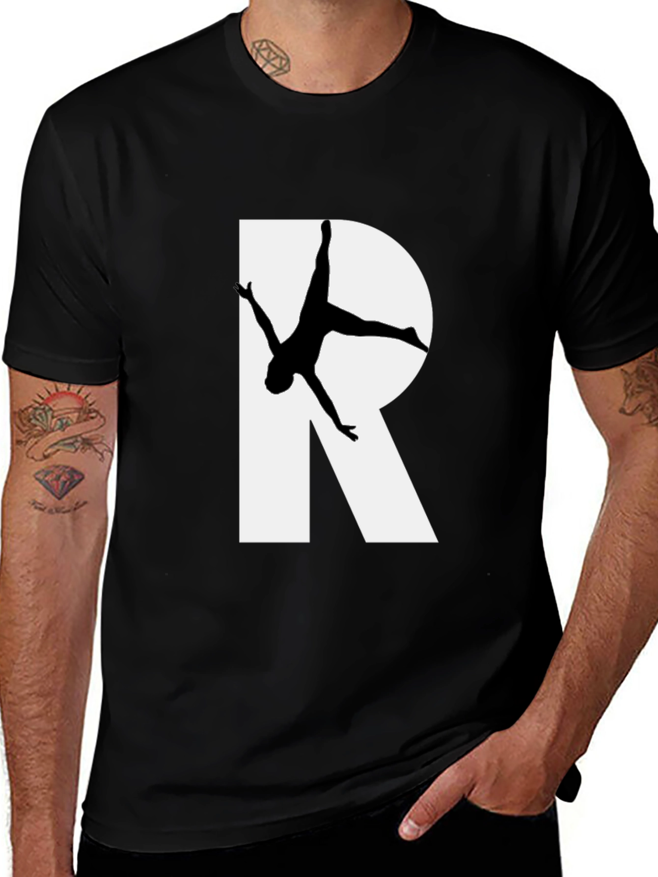 Black T-Shirt with R and Gymnastics Silhouette