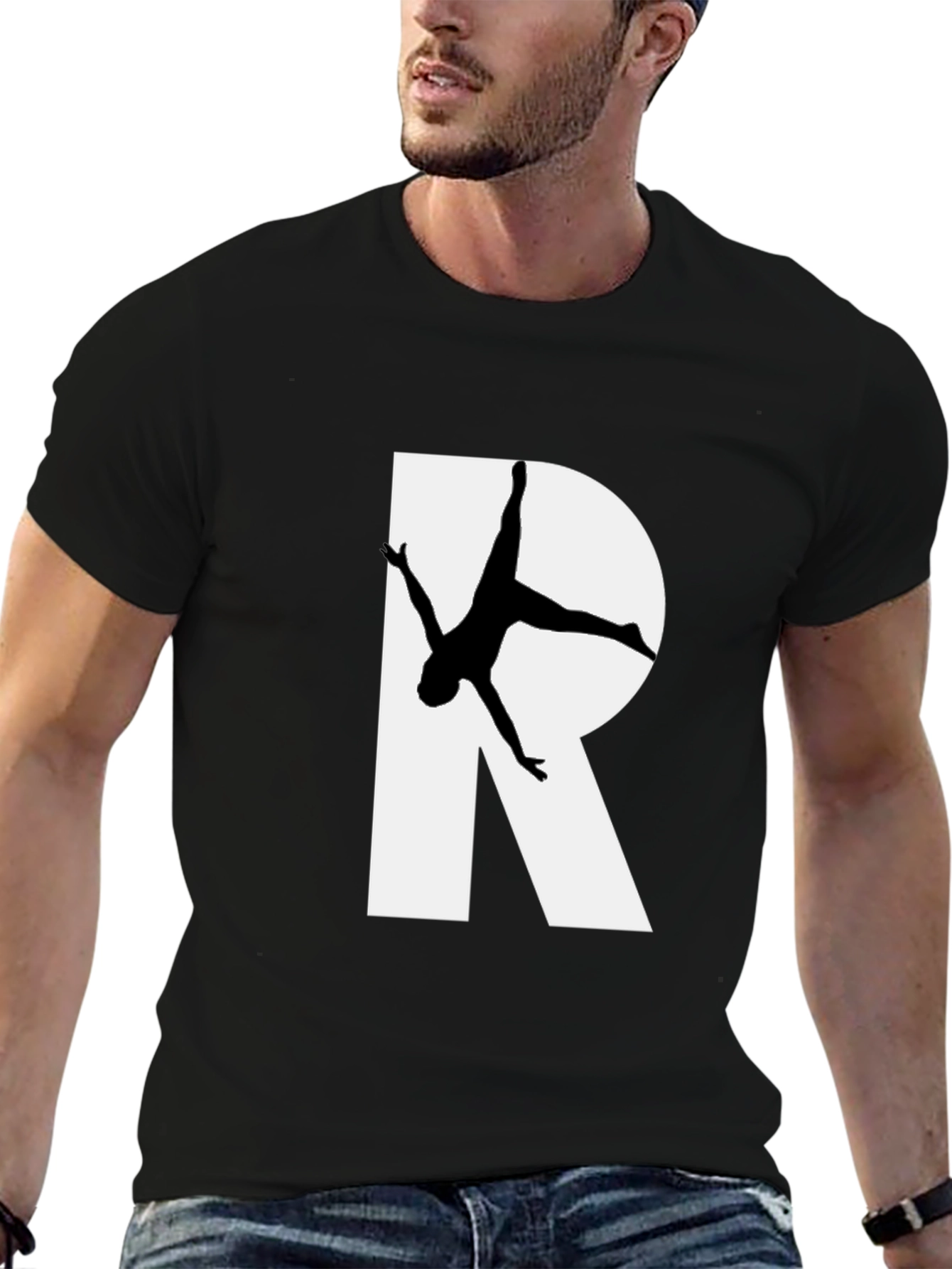Black T-Shirt with R and Gymnastics Silhouette