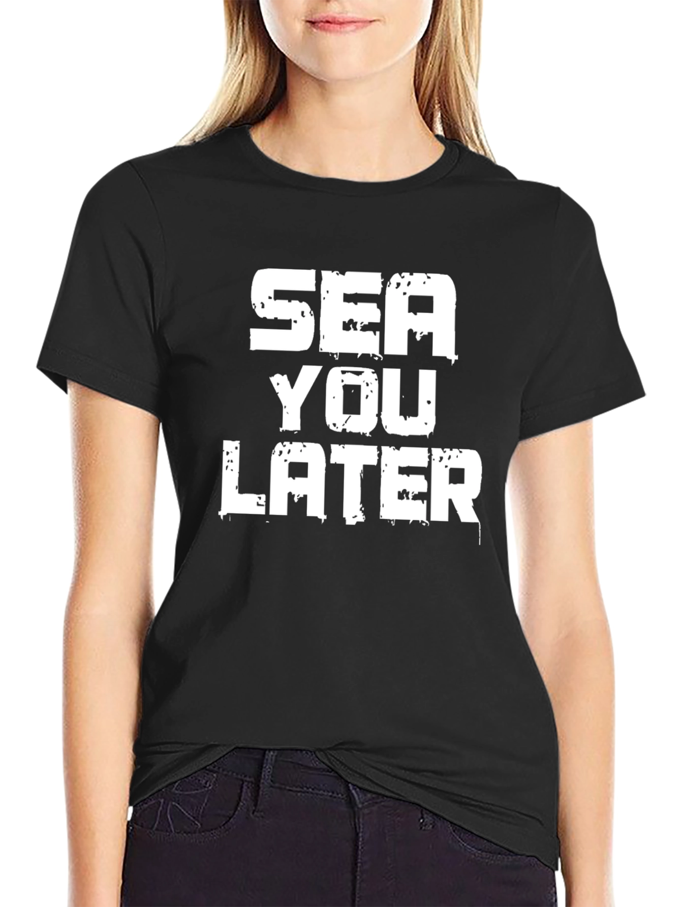 Sea You Later Graphic Print Black T-Shirt