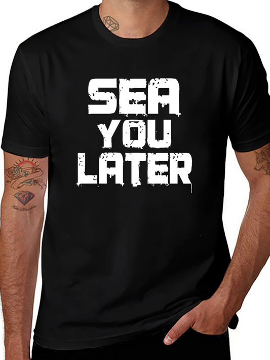 Sea You Later Graphic Print Black T-Shirt