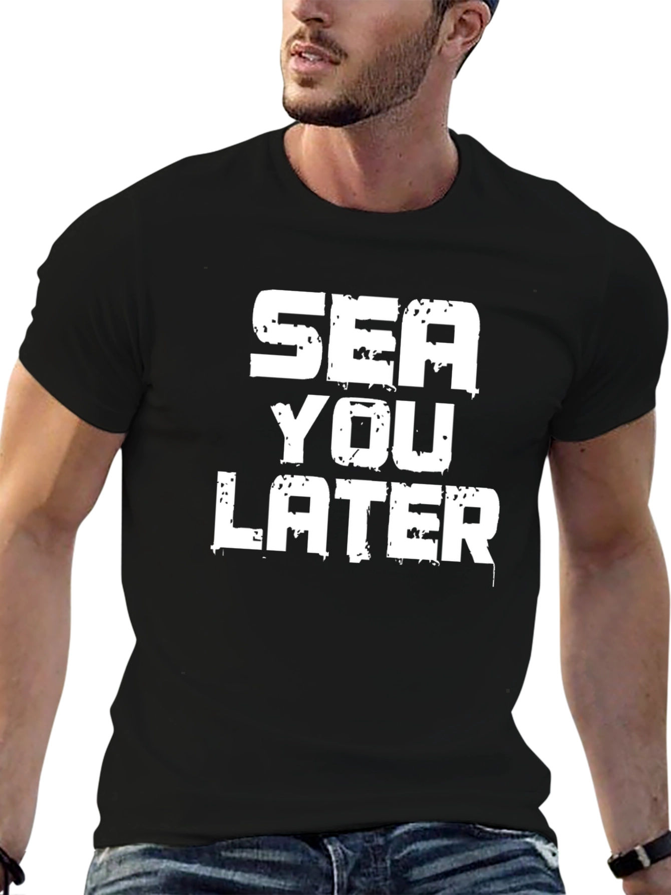 Sea You Later Graphic Print Black T-Shirt