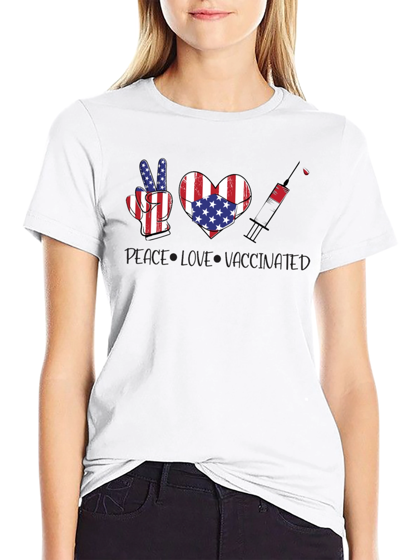 Peace Love Vaccinated USA Flag T-Shirt