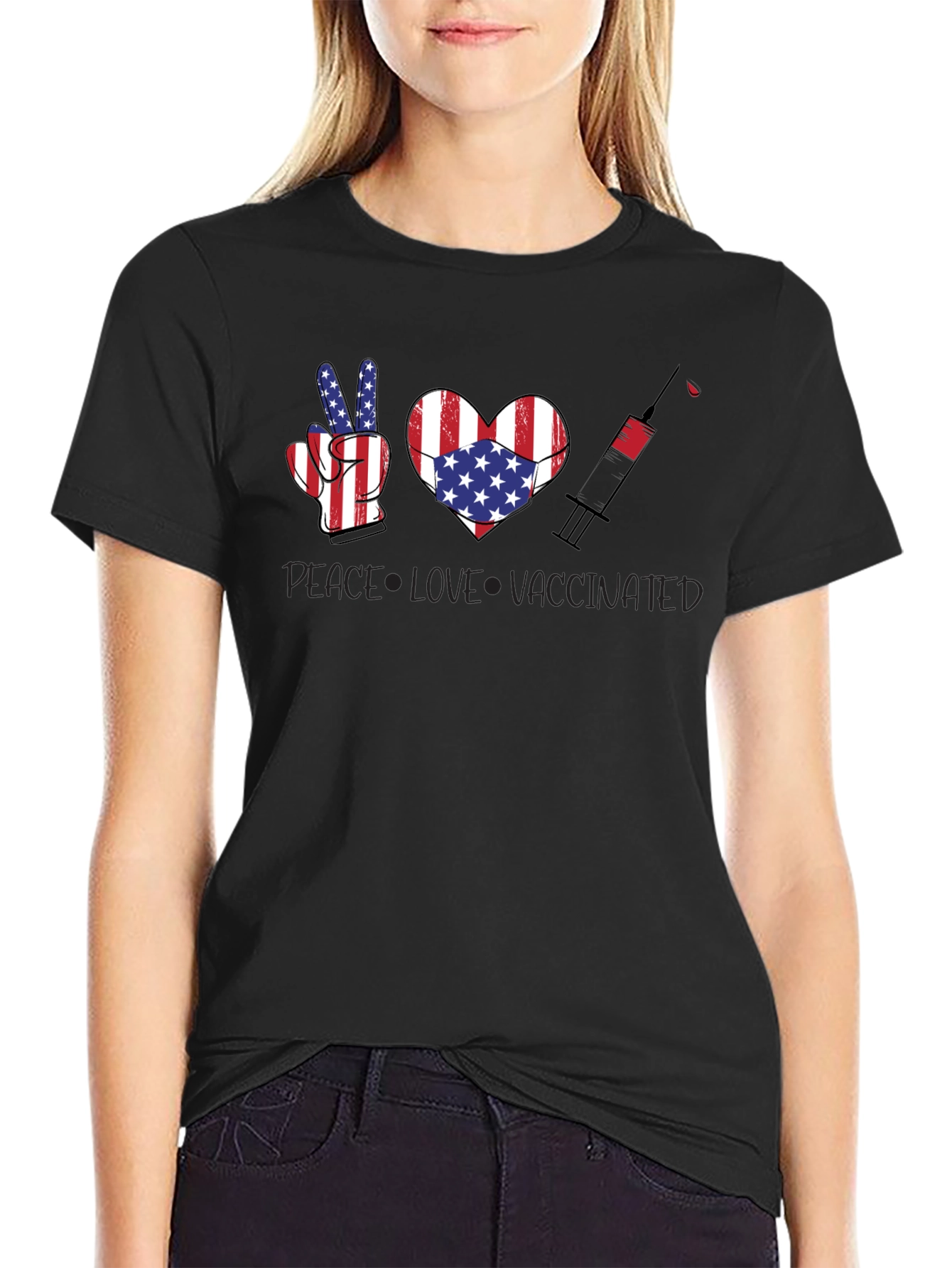 Peace Love Vaccinated USA Flag T-Shirt
