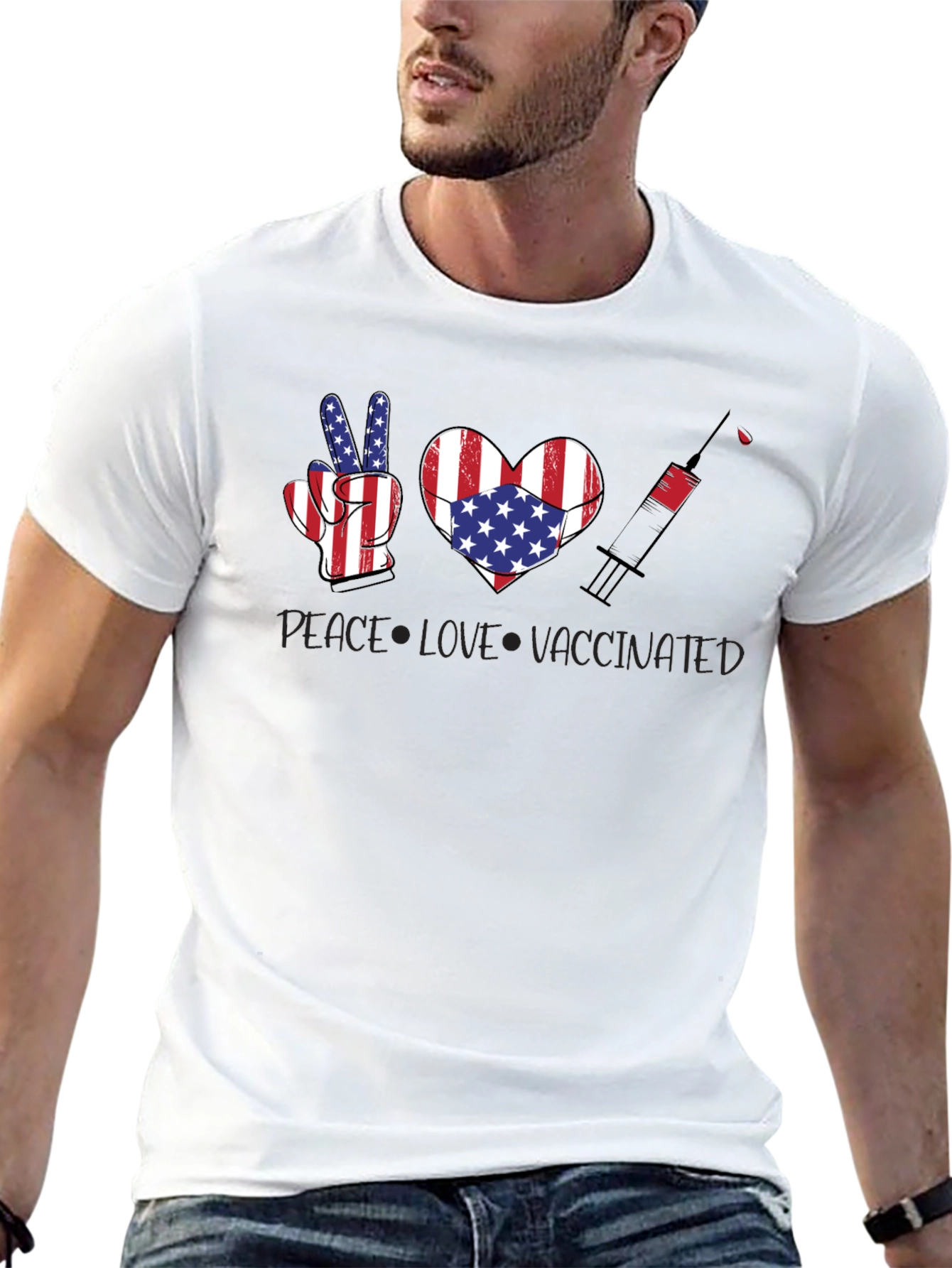 Peace Love Vaccinated USA Flag T-Shirt