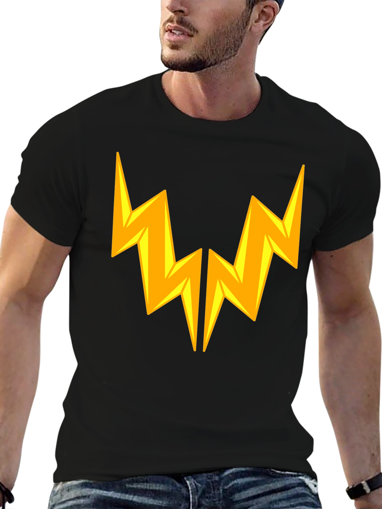 Lightning Bolt Graphic Tee - Bold Black Cotton T-Shirt