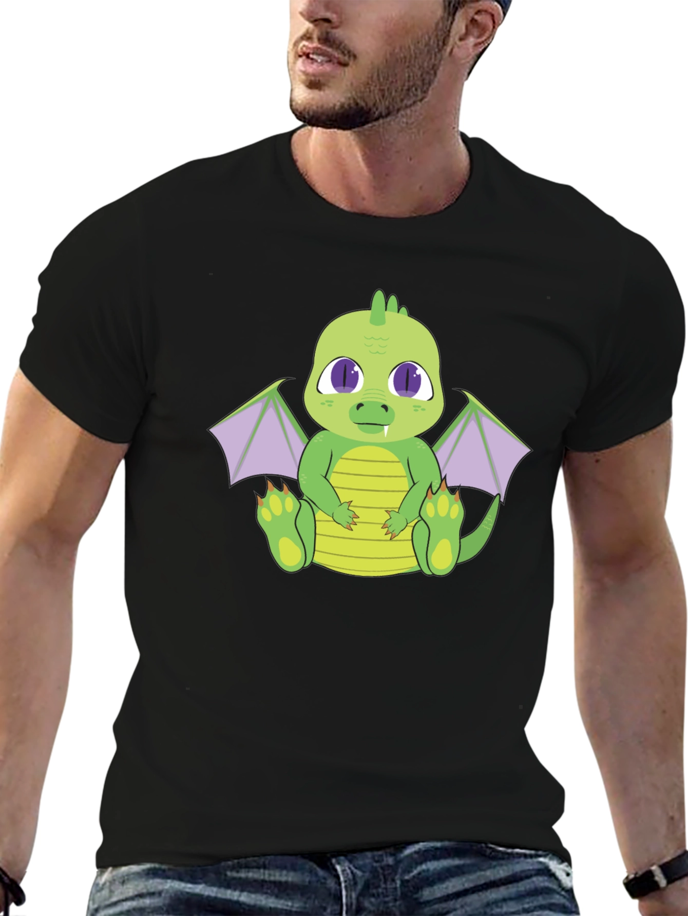 Cute Dragon Graphic Tee - Black Cotton T-Shirt