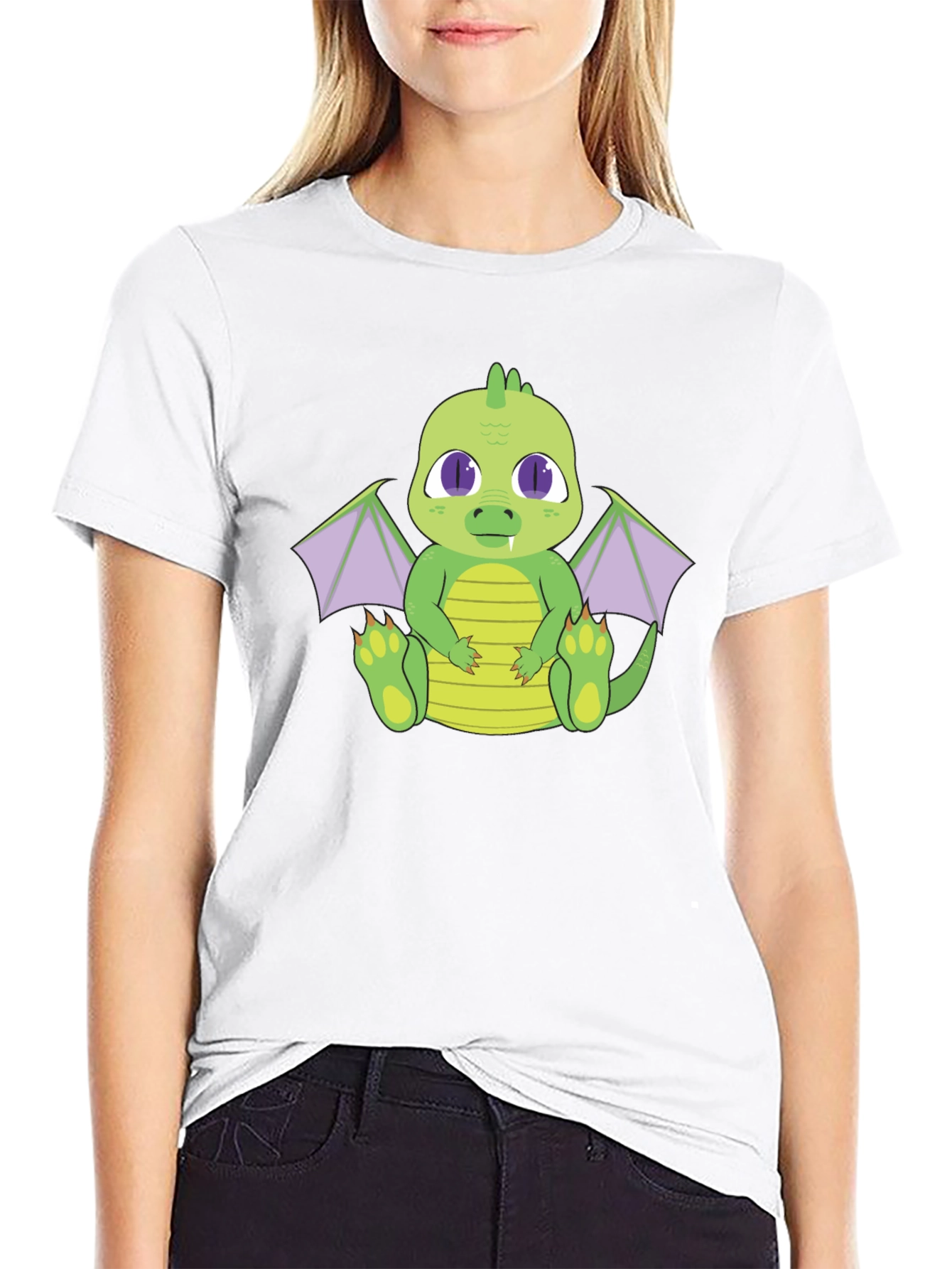 Cute Dragon Graphic Tee - Black Cotton T-Shirt