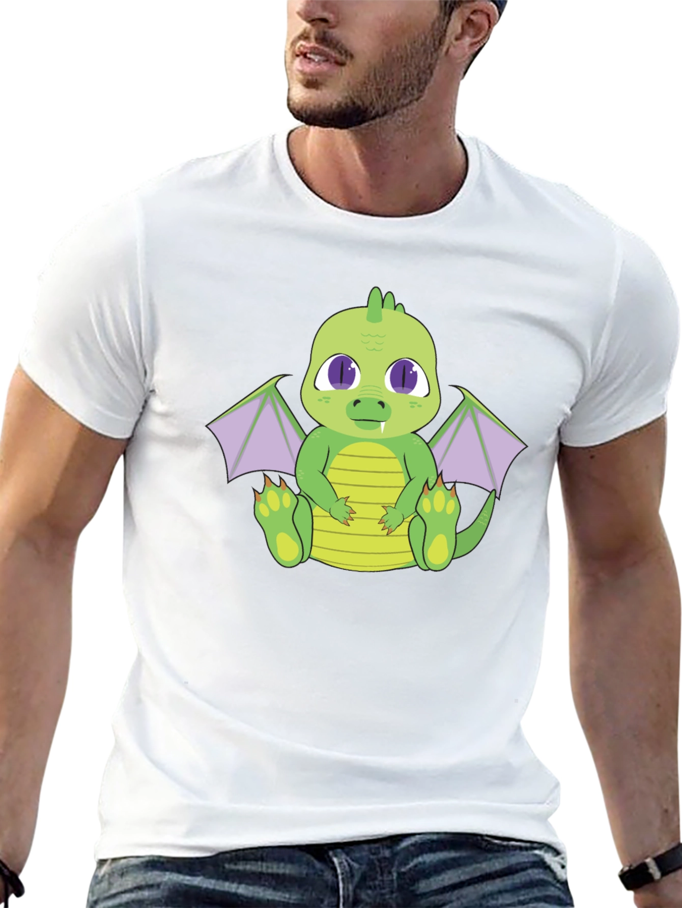 Cute Dragon Graphic Tee - Black Cotton T-Shirt