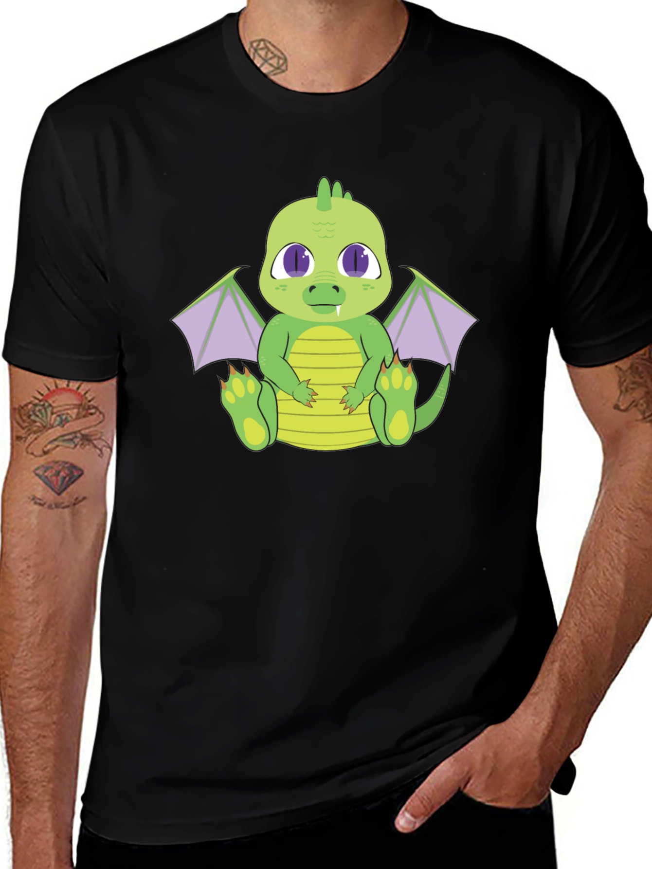 Cute Dragon Graphic Tee - Black Cotton T-Shirt