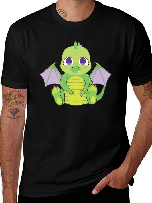 Cute Dragon Graphic Tee - Black Cotton T-Shirt