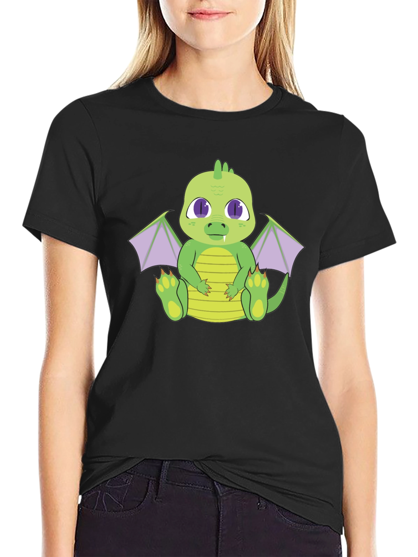 Cute Dragon Graphic Tee - Black Cotton T-Shirt