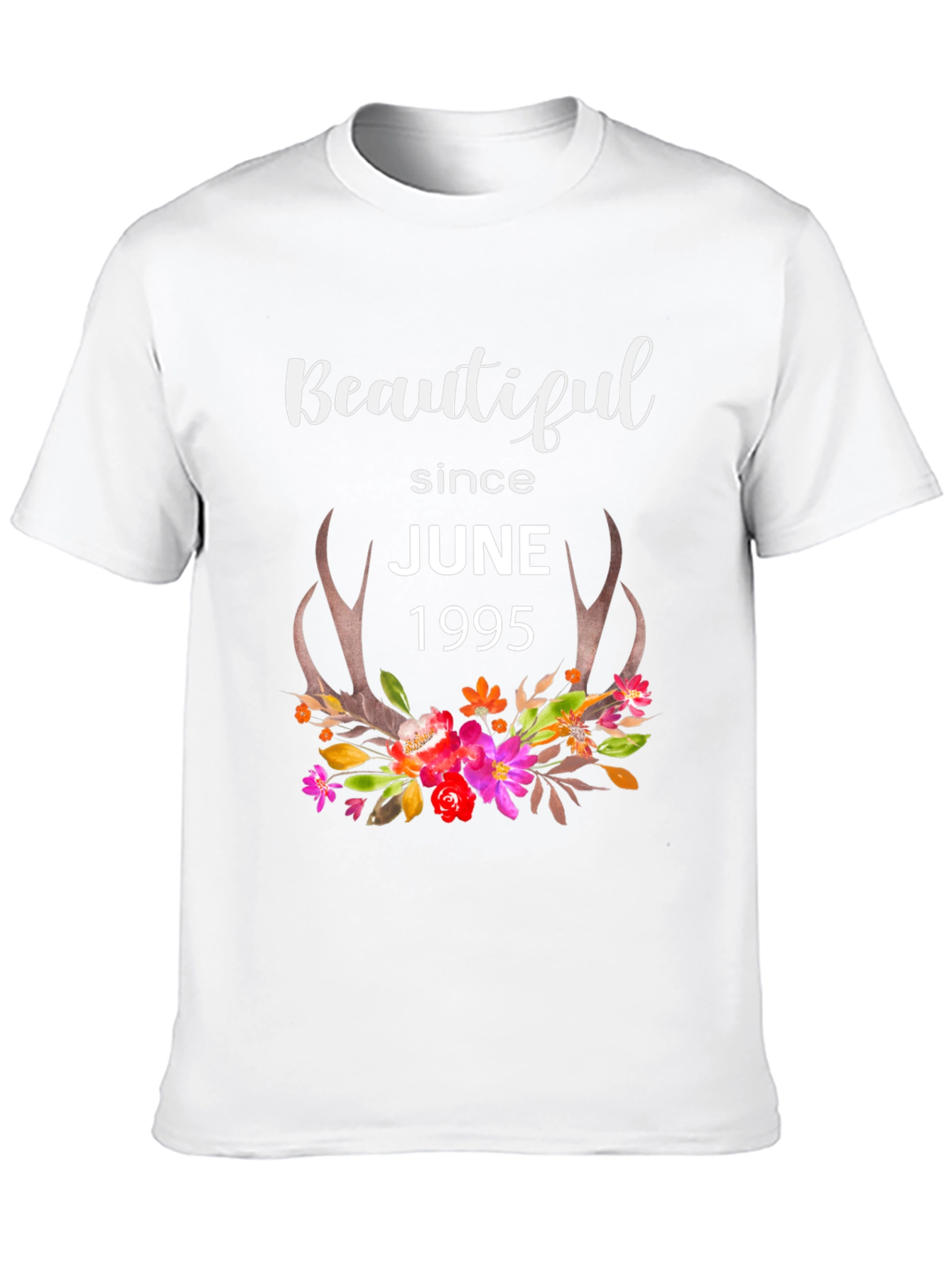 Beautiful Since June 1995 Floral Antler T-Shirt