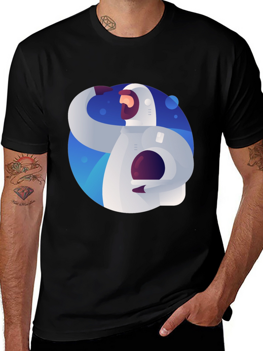 Astronaut Graphic Print Black T-Shirt