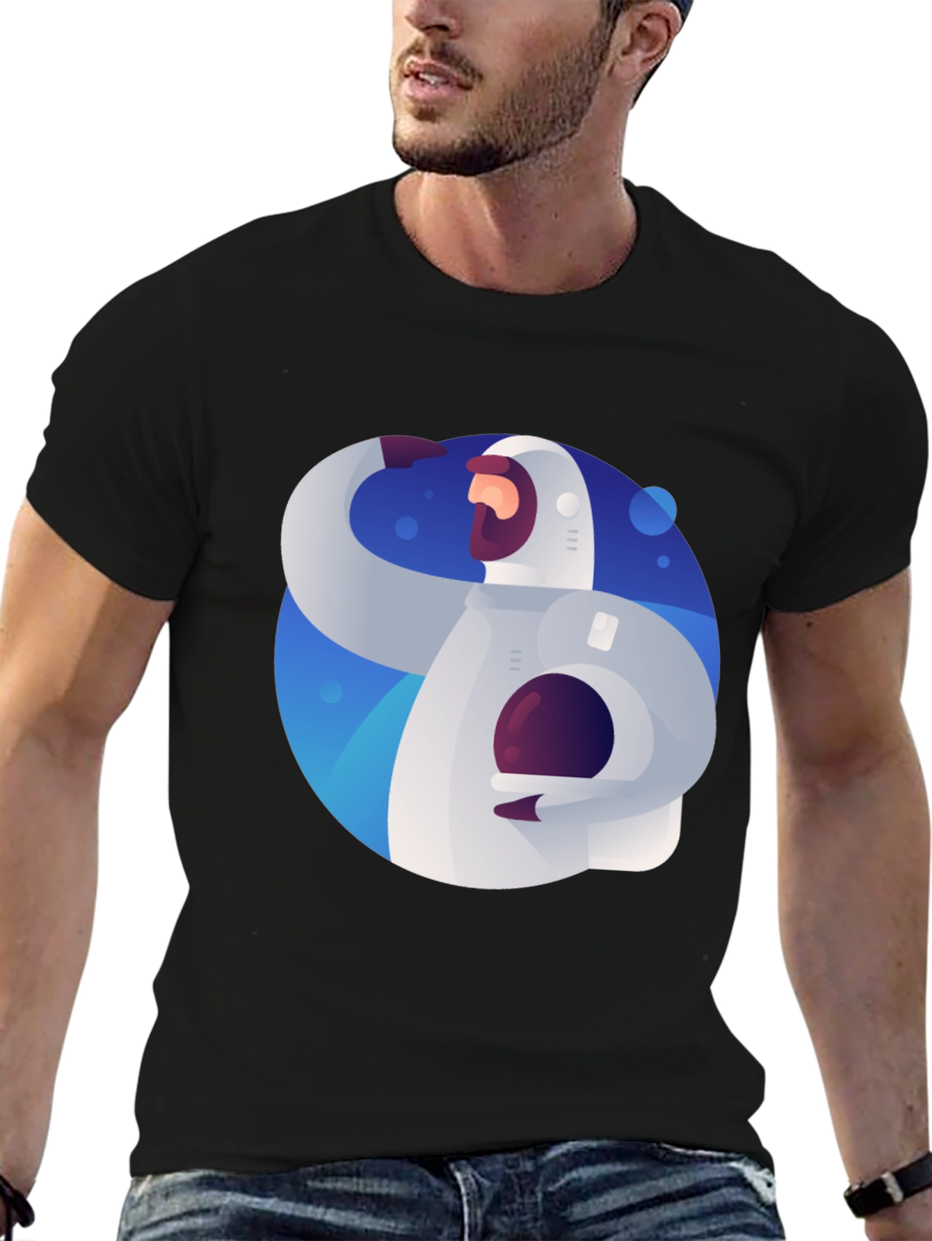 Astronaut Graphic Print Black T-Shirt