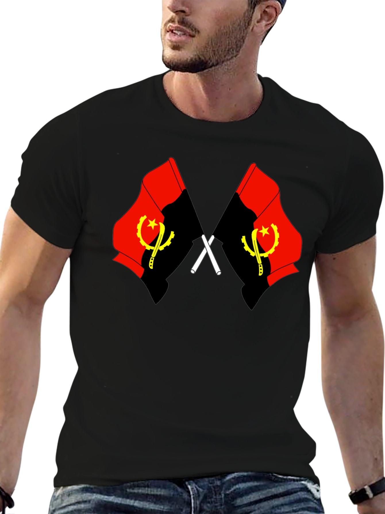 Angola Flag Graphic Tee - Black Cotton T-Shirt