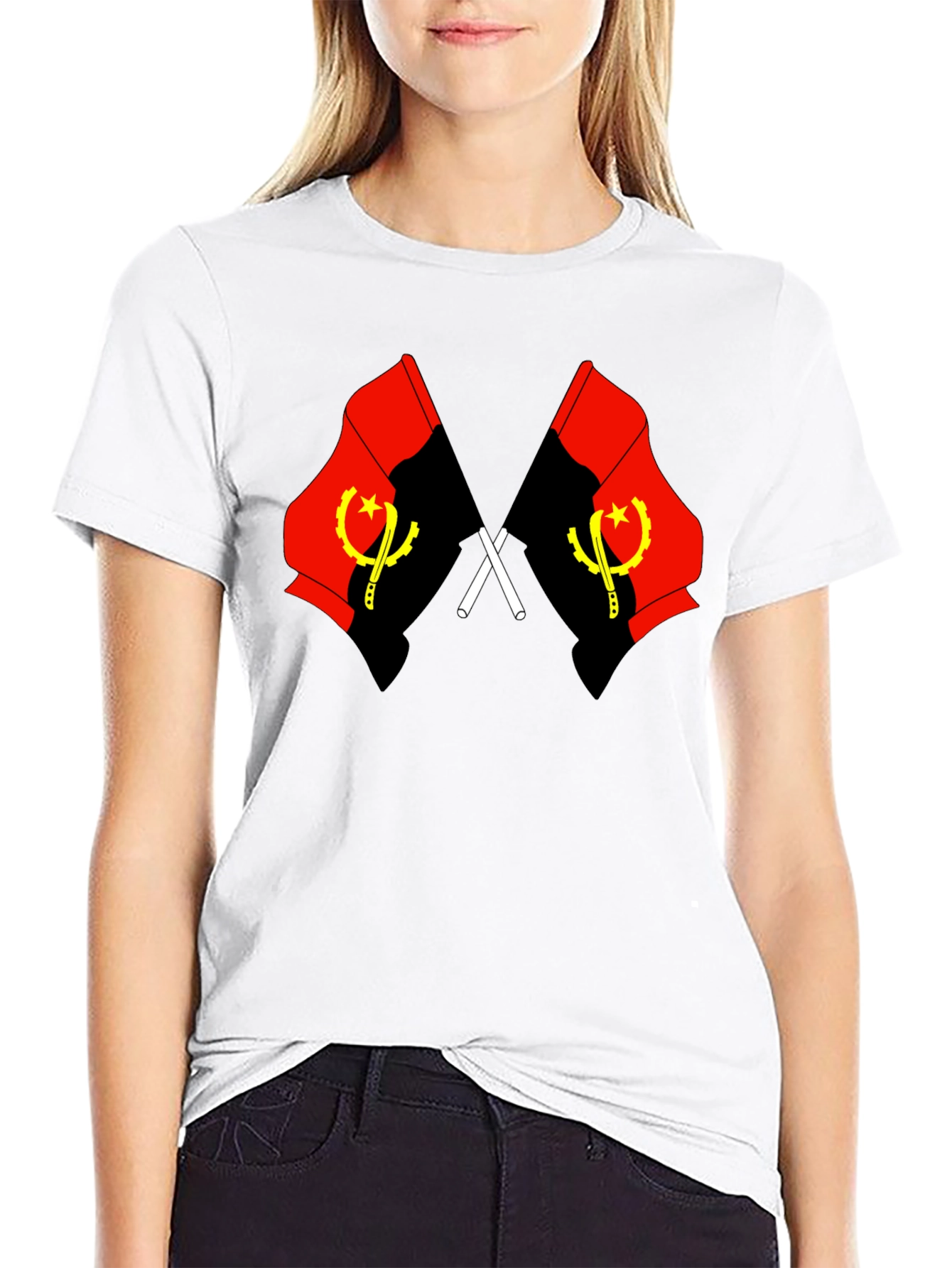 Angola Flag Graphic Tee - Black Cotton T-Shirt