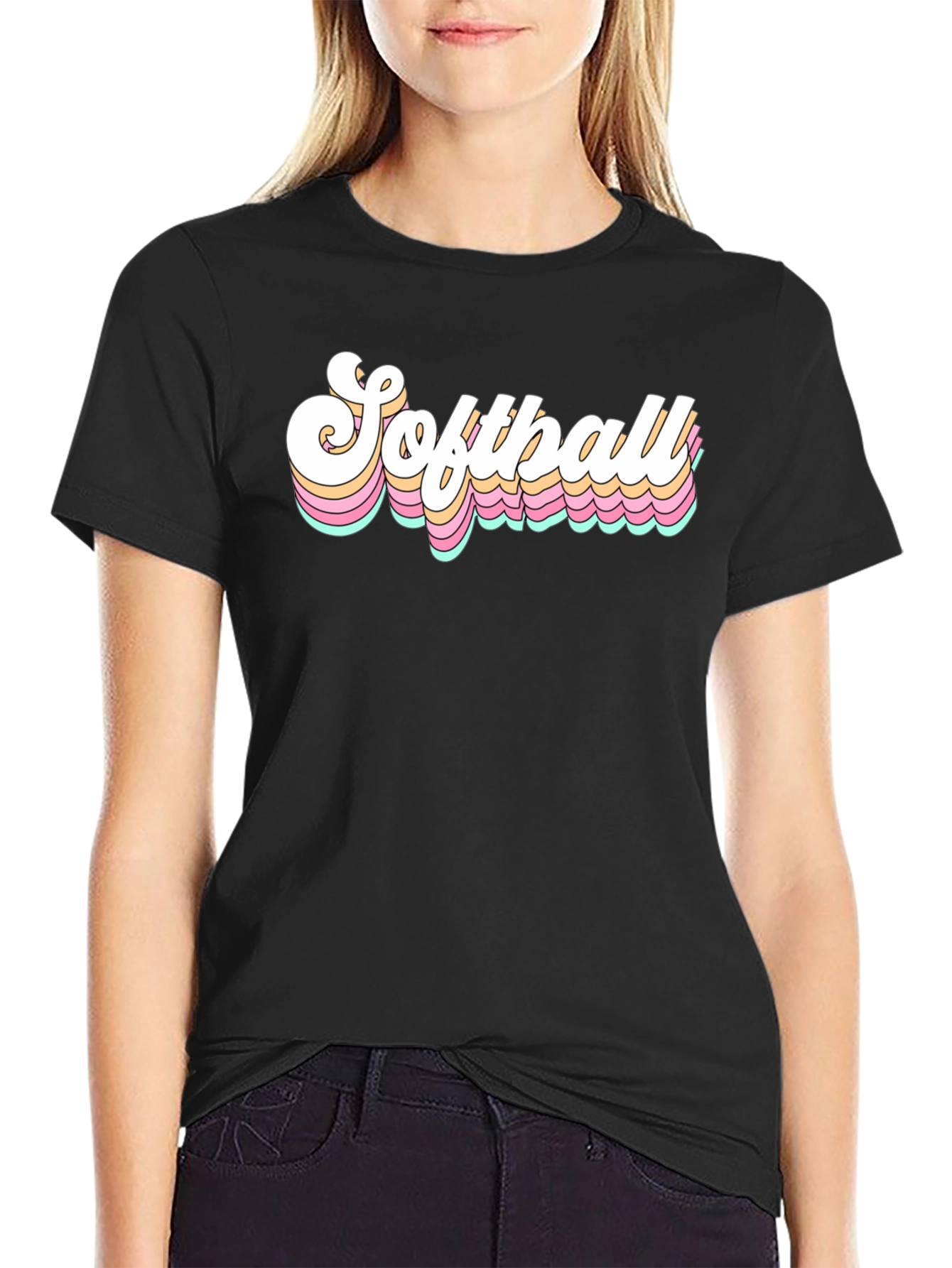 Retro Softball Graphic Tee - Black