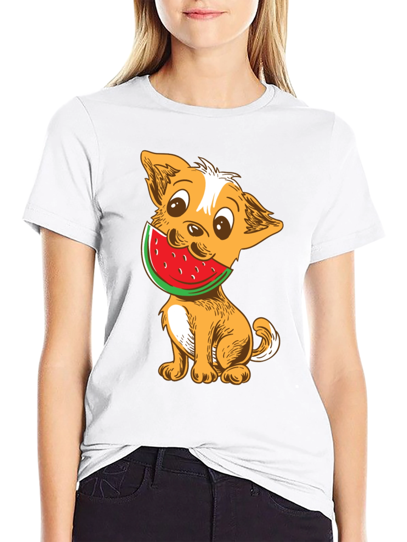 Dog with Watermelon Graphic T-Shirt