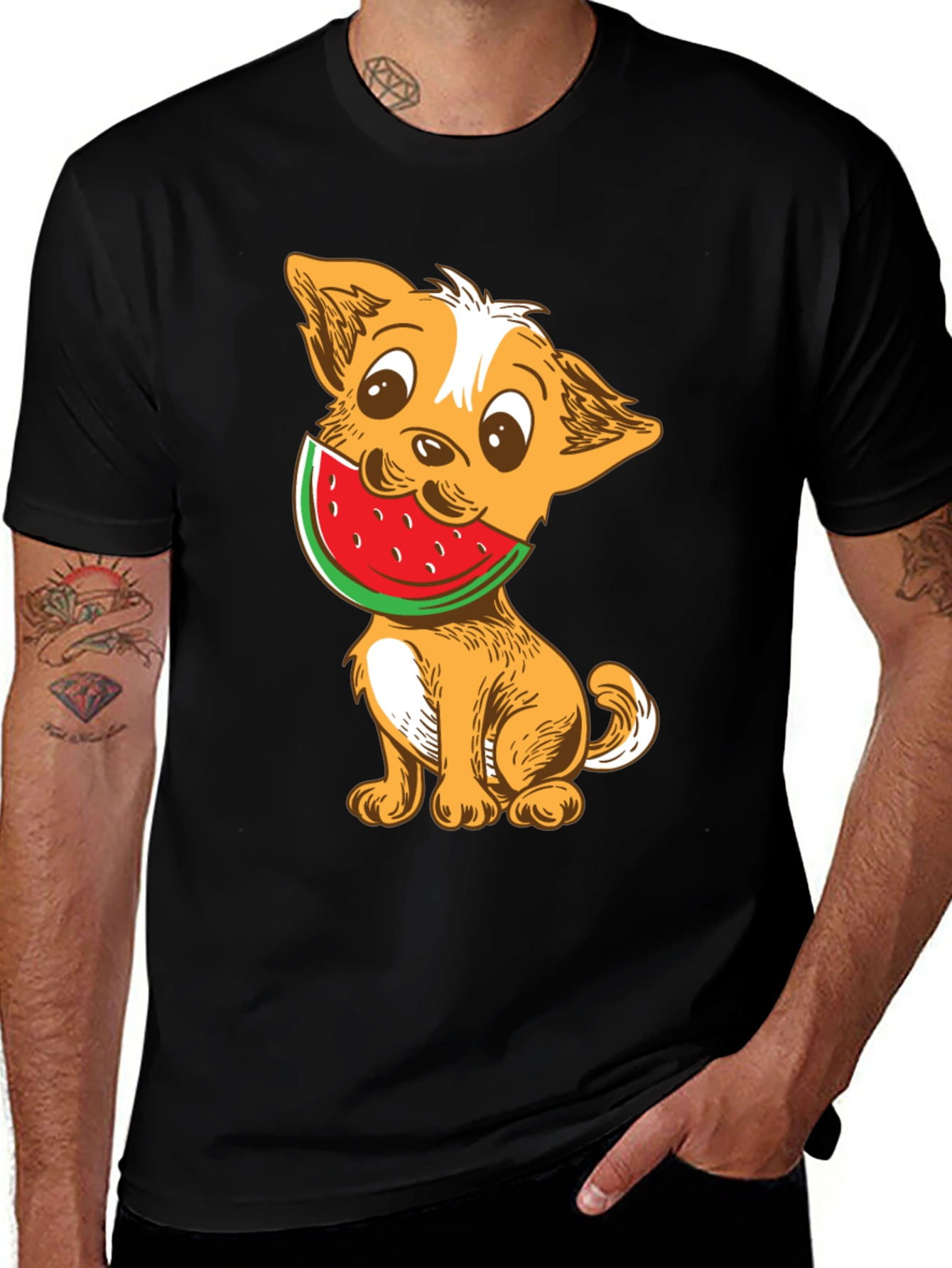 Dog with Watermelon Graphic T-Shirt