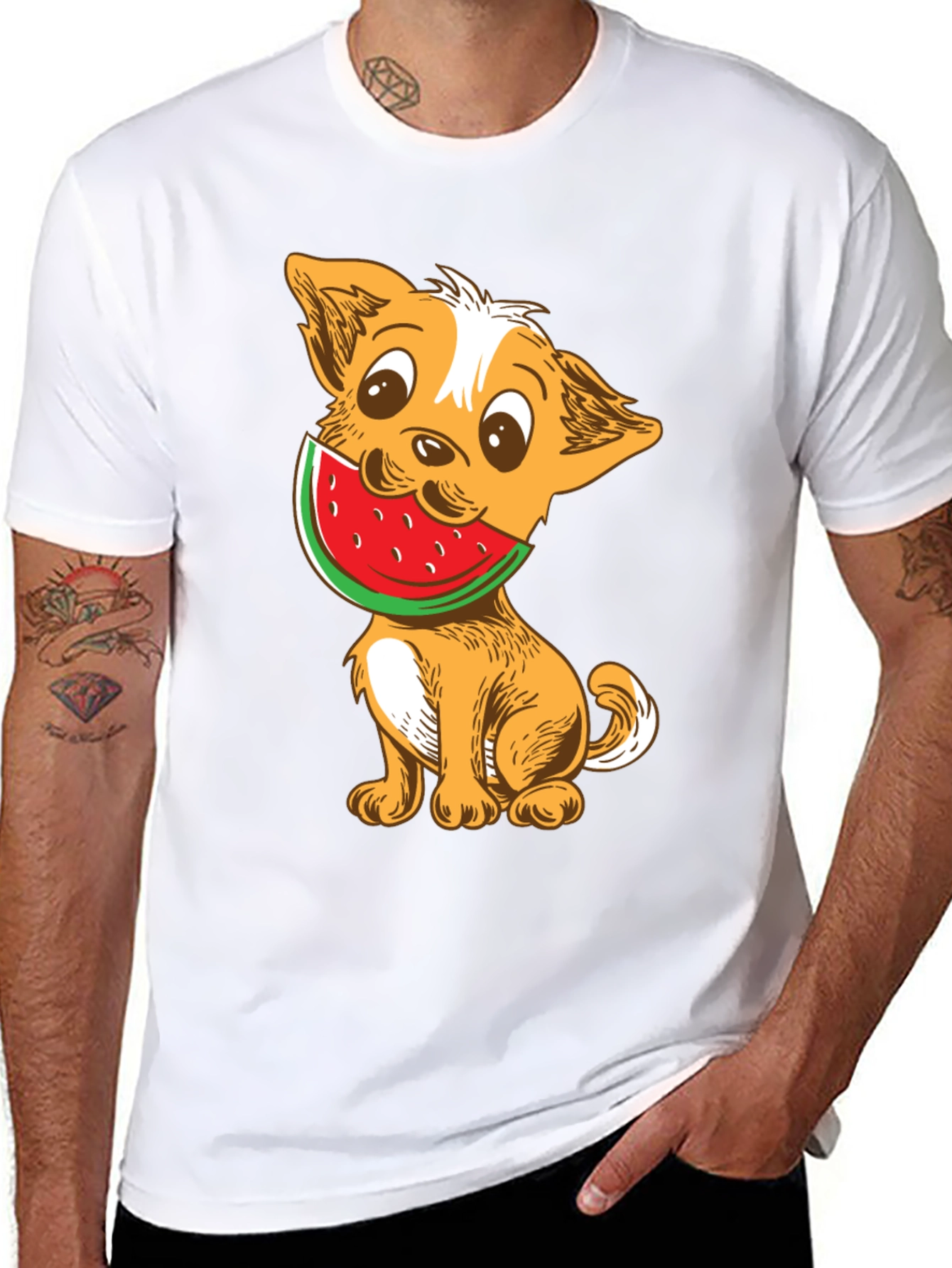 Dog with Watermelon Graphic T-Shirt