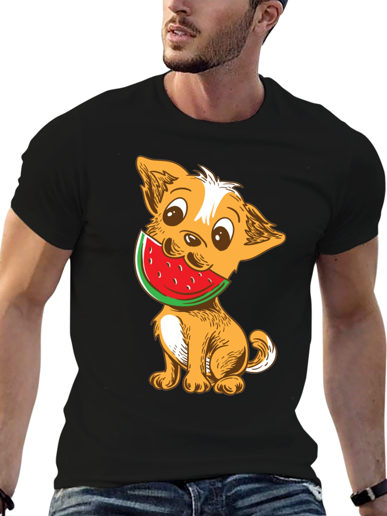 Dog with Watermelon Graphic T-Shirt