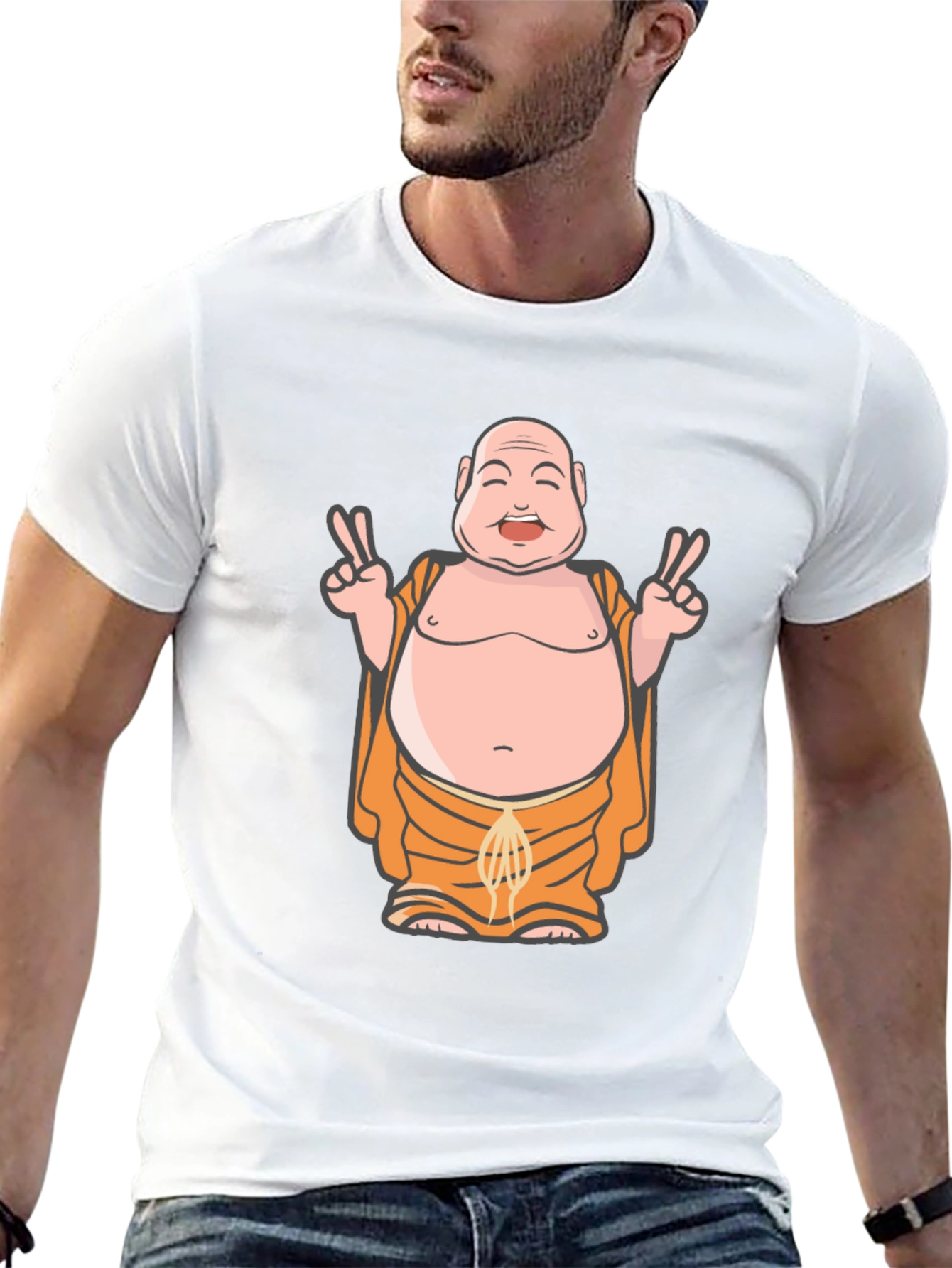 Buddha Peace Sign Graphic Tee - Black Cotton Blend