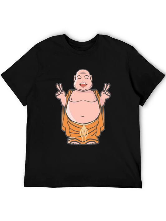 Buddha Peace Sign Graphic Tee - Black Cotton Blend