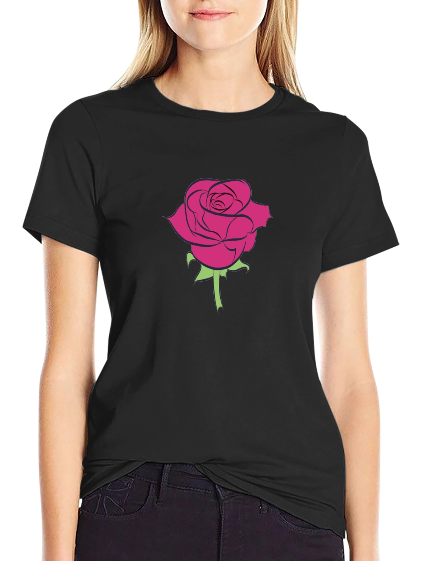 Rose Graphic Tee - Mens Black Cotton T-Shirt