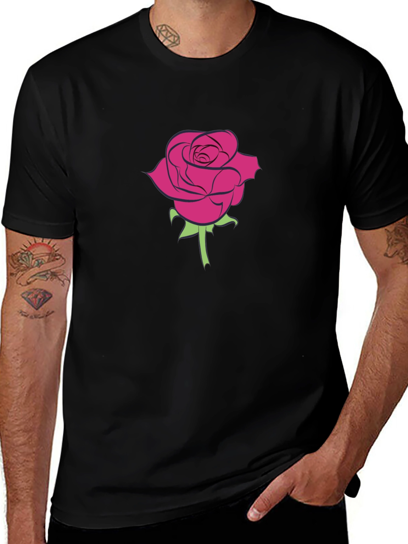 Rose Graphic Tee - Mens Black Cotton T-Shirt
