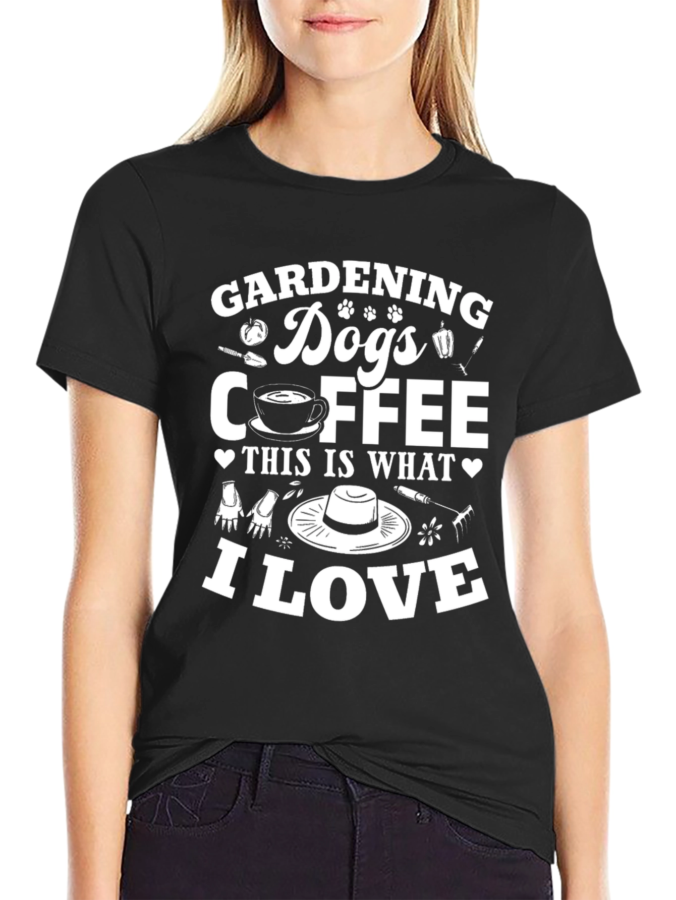 Gardening Dogs Coffee Mens Black Graphic T-Shirt