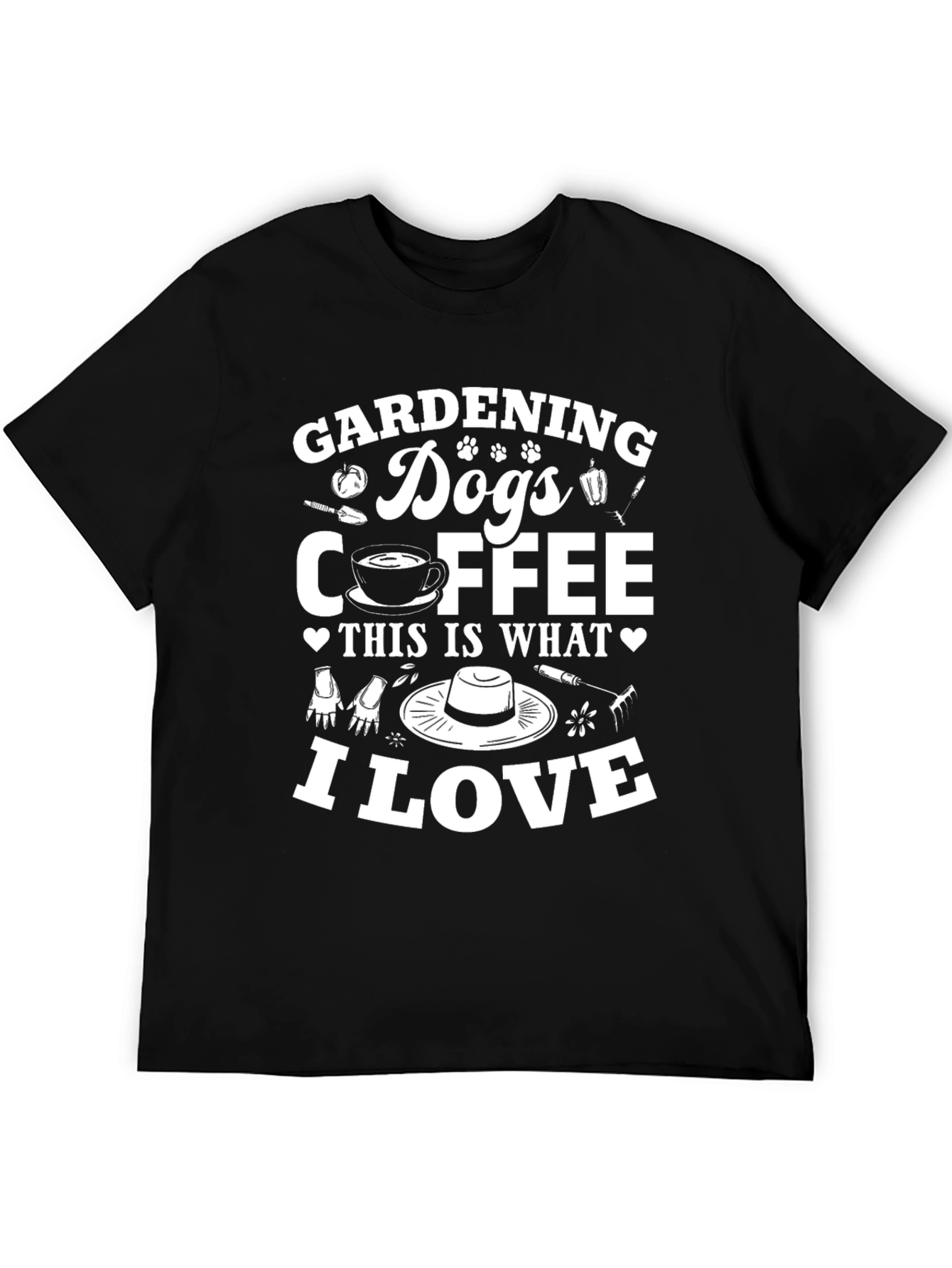 Gardening Dogs Coffee Mens Black Graphic T-Shirt